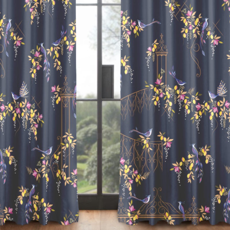 Sara Miller Birds & Gate Deep Navy Curtains