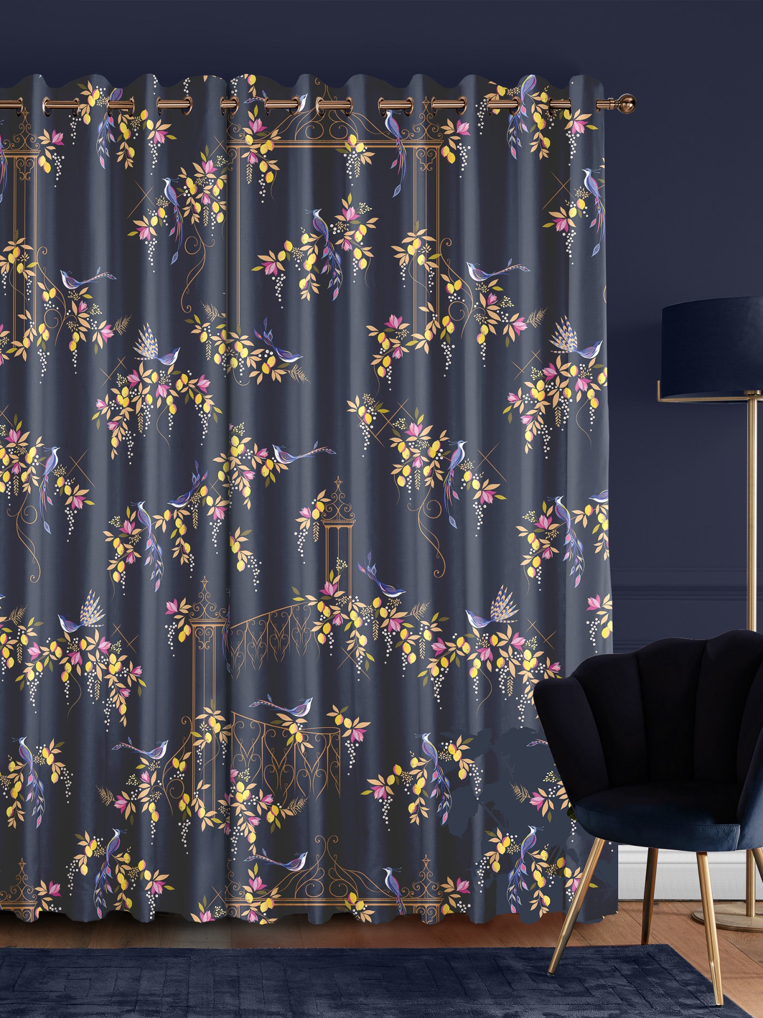 sara miller birds & gate deep navy curtains