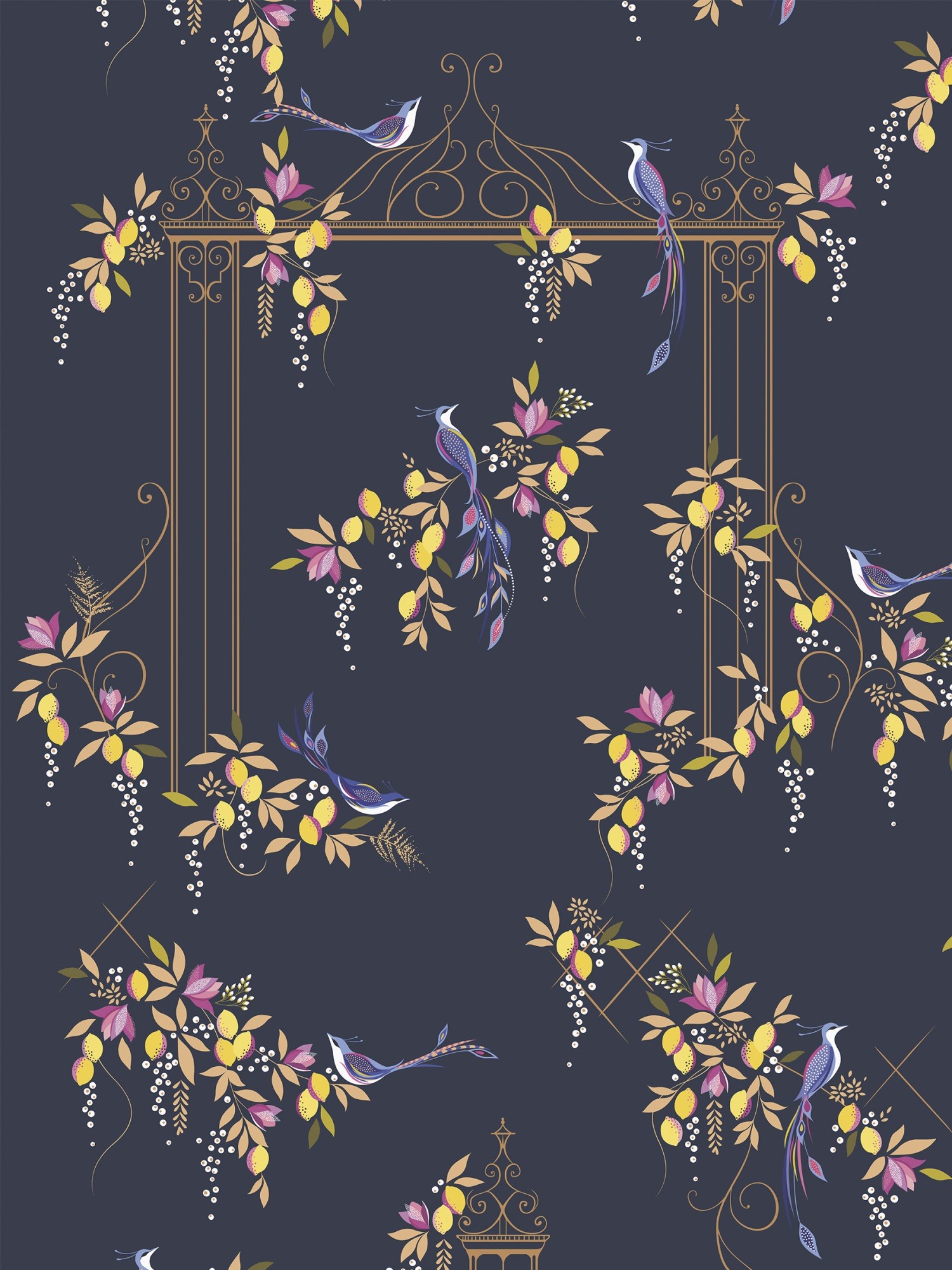 sara miller birds & gate deep navy curtains