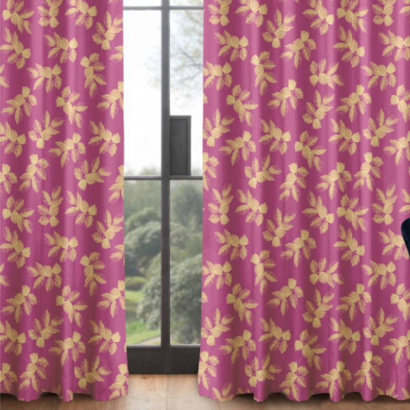 Sara Miller Etched Leaves Fuchsia Curtains