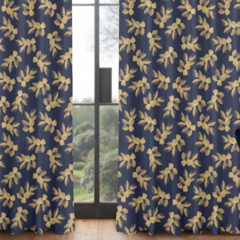 Sara Miller Etched Leaves Deep Navy Curtains