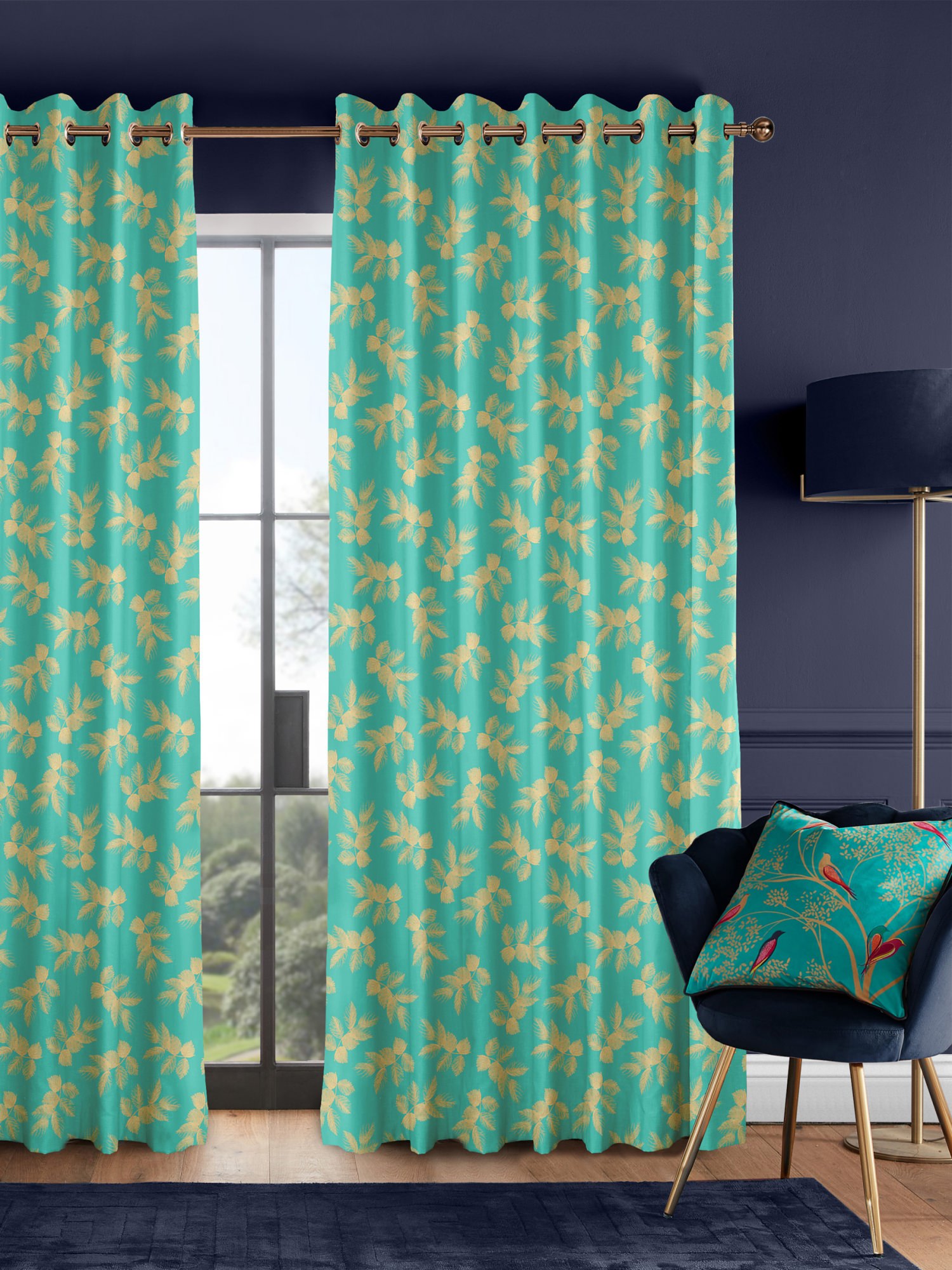 sara miller etched leaves green curtains