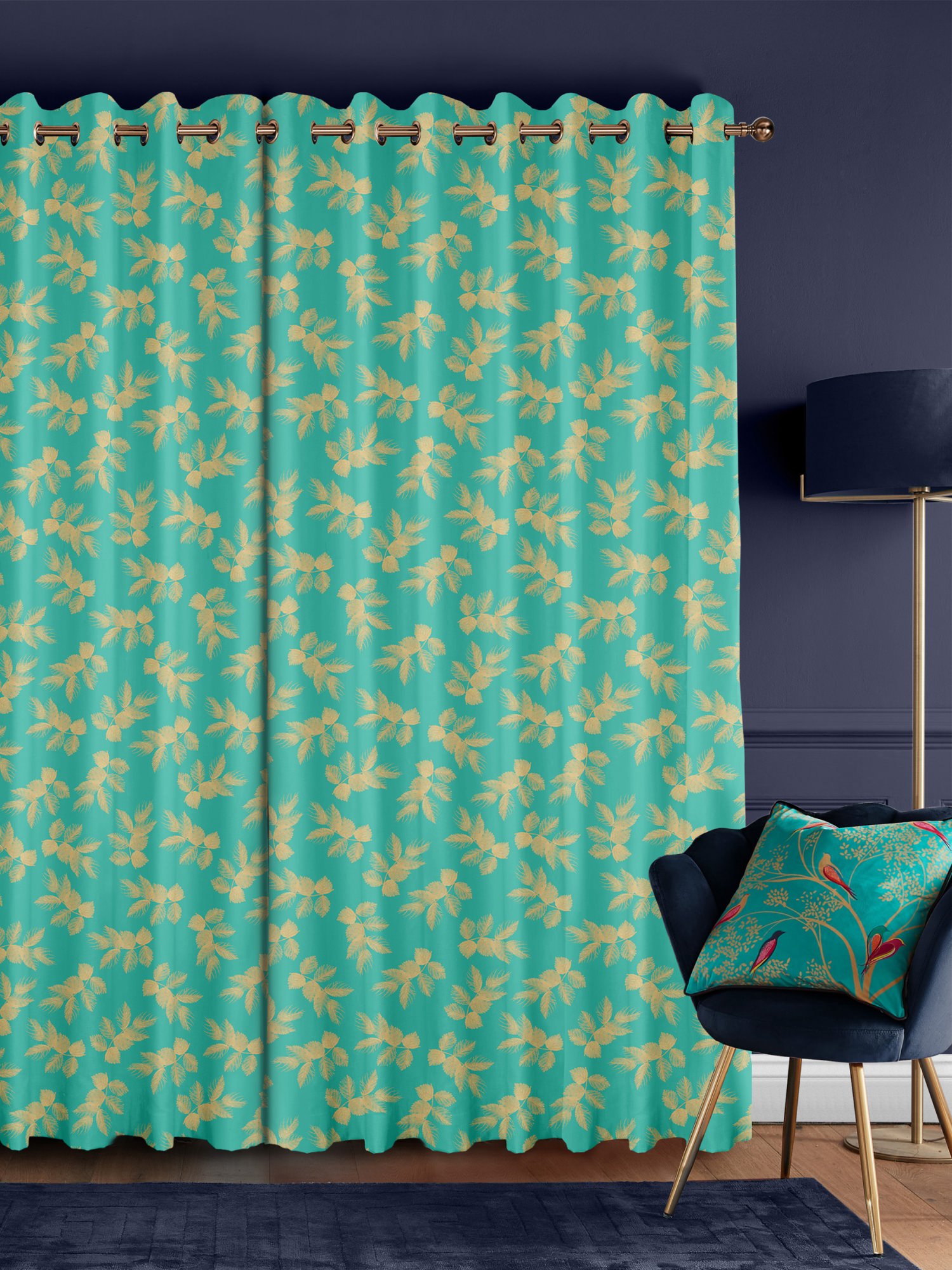 sara miller etched leaves green curtains