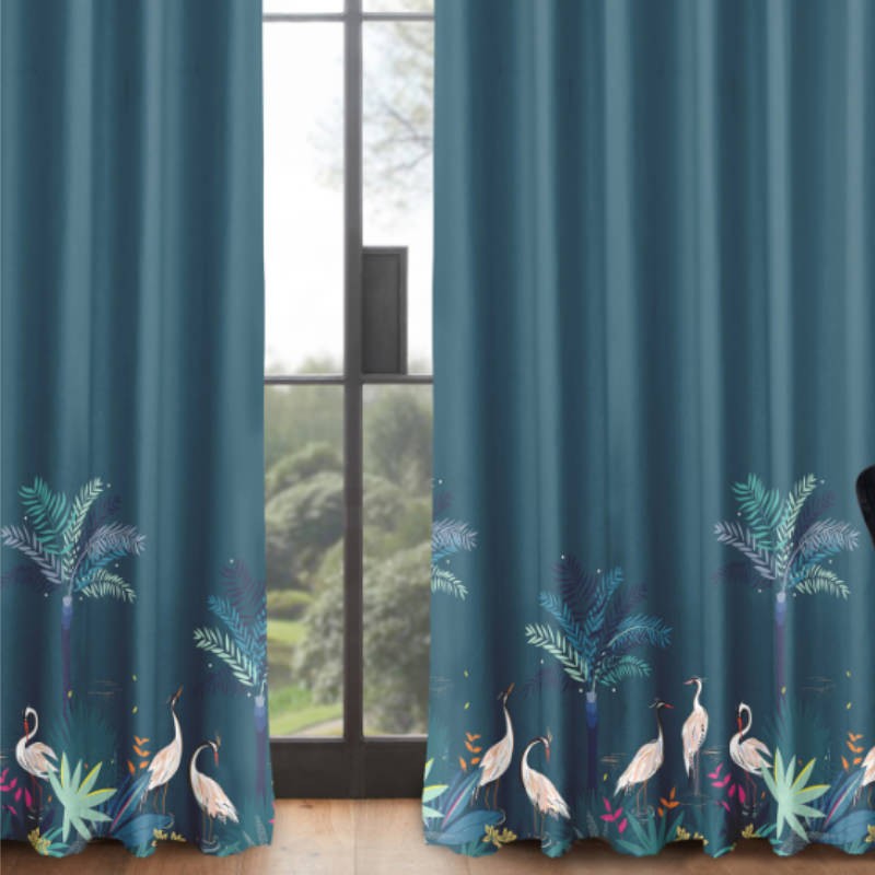 Sara Miller Heron Border Teal Curtains