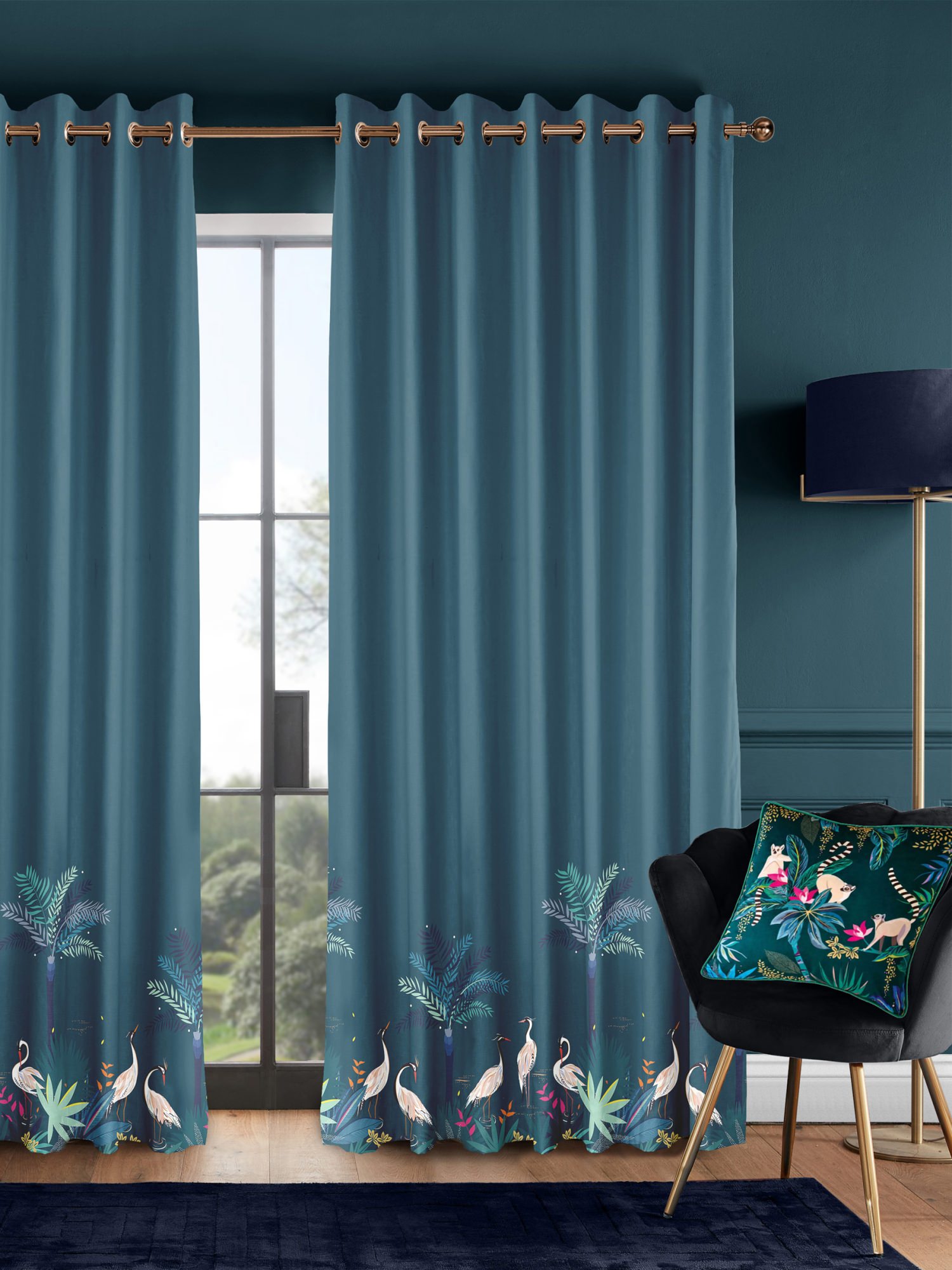 sara miller heron border teal curtains