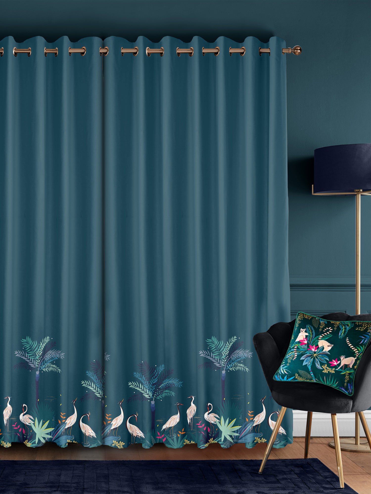 sara miller heron border teal curtains