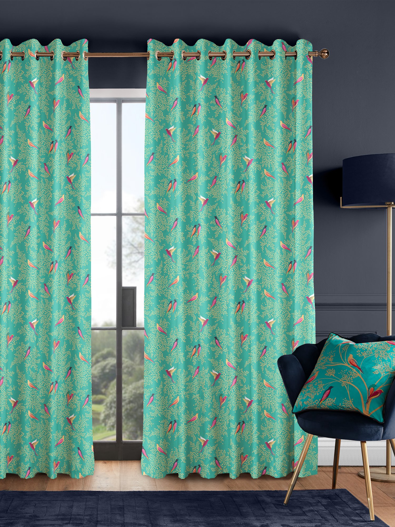 sara miller green birds curtains
