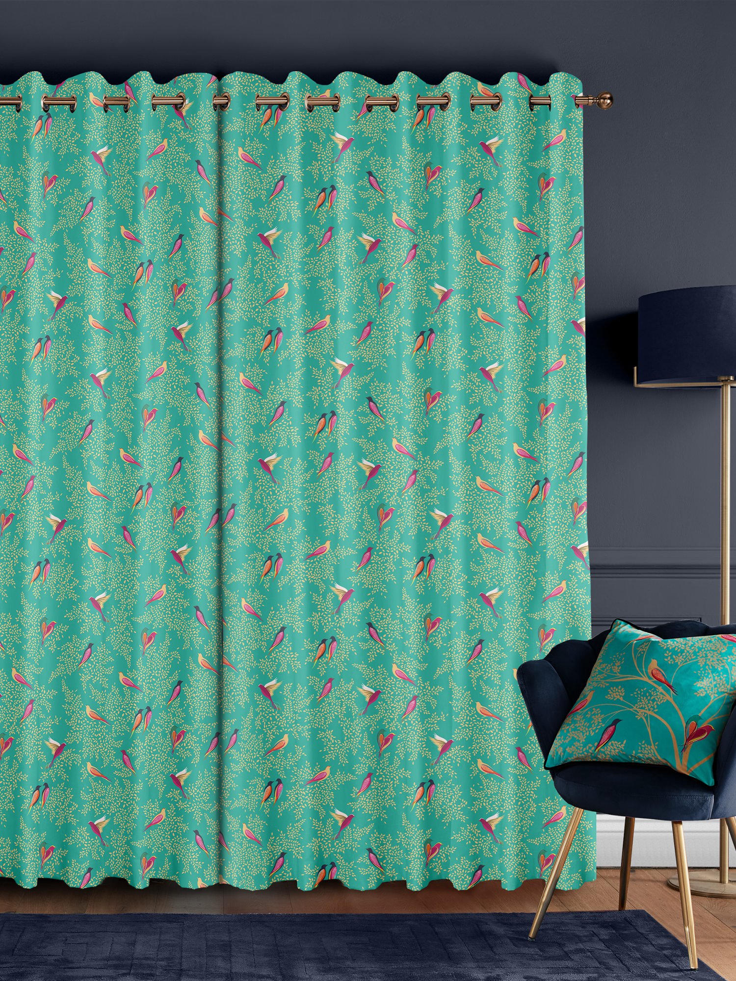 sara miller green birds curtains