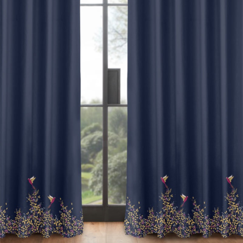 Sara Miller Hummingbird Border Deep Navy Curtains
