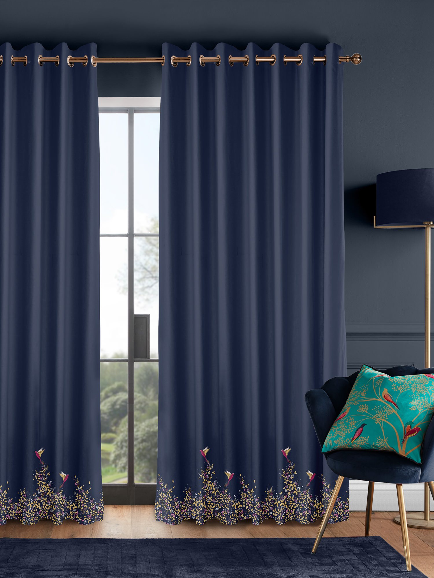 sara miller hummingbird border deep navy curtains