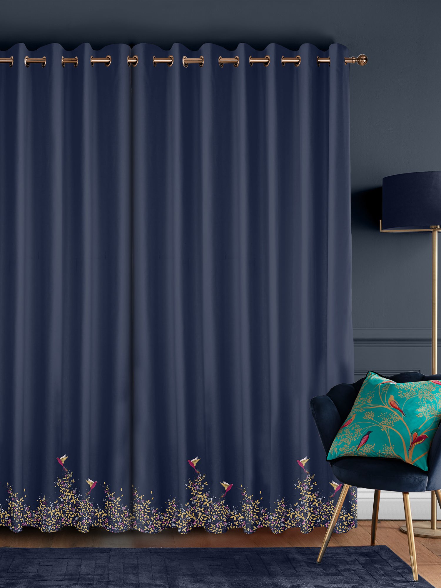 sara miller hummingbird border deep navy curtains