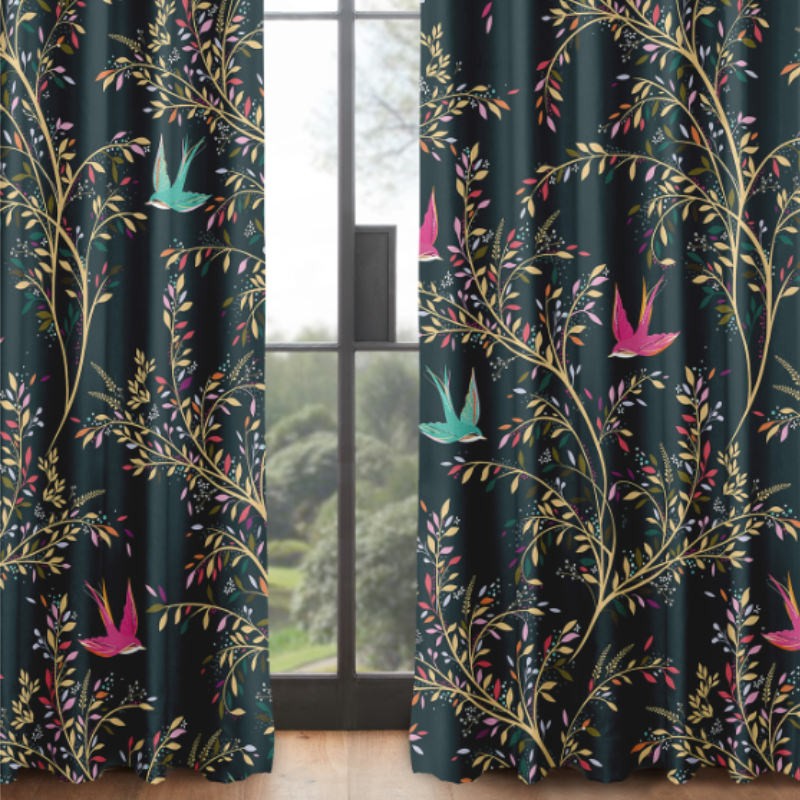 Sara Miller Swallows Forest Green Curtains