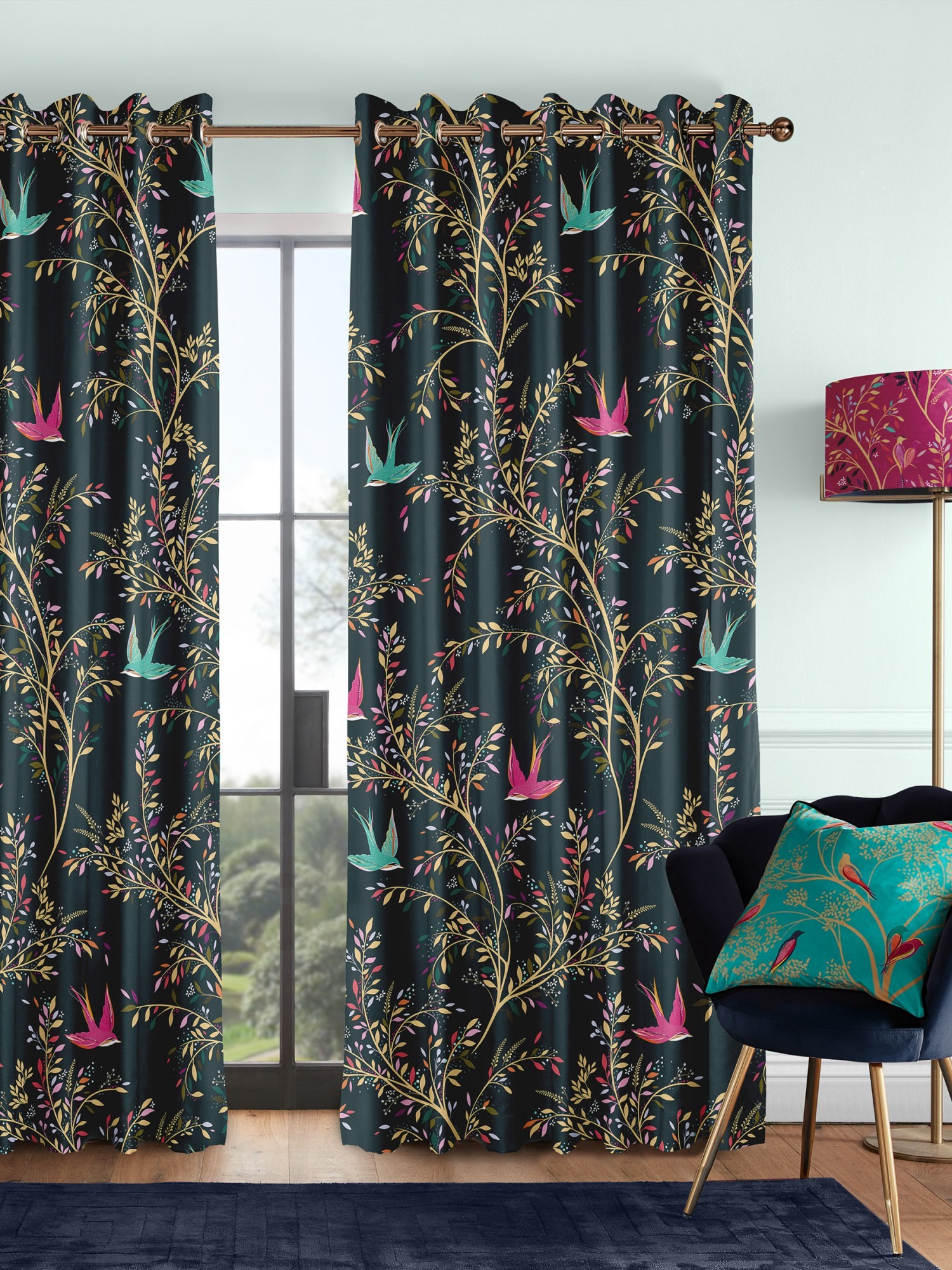sara miller swallows forest green curtains