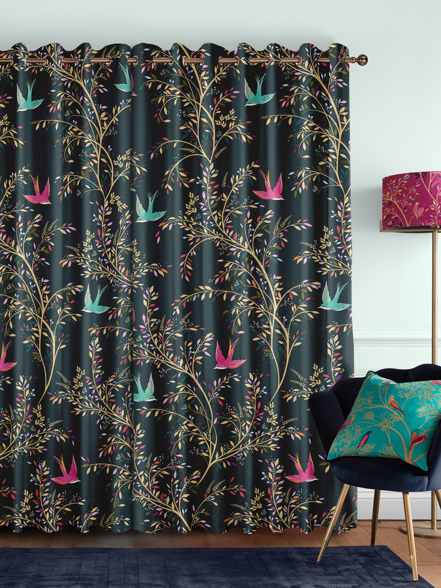 sara miller swallows forest green curtains