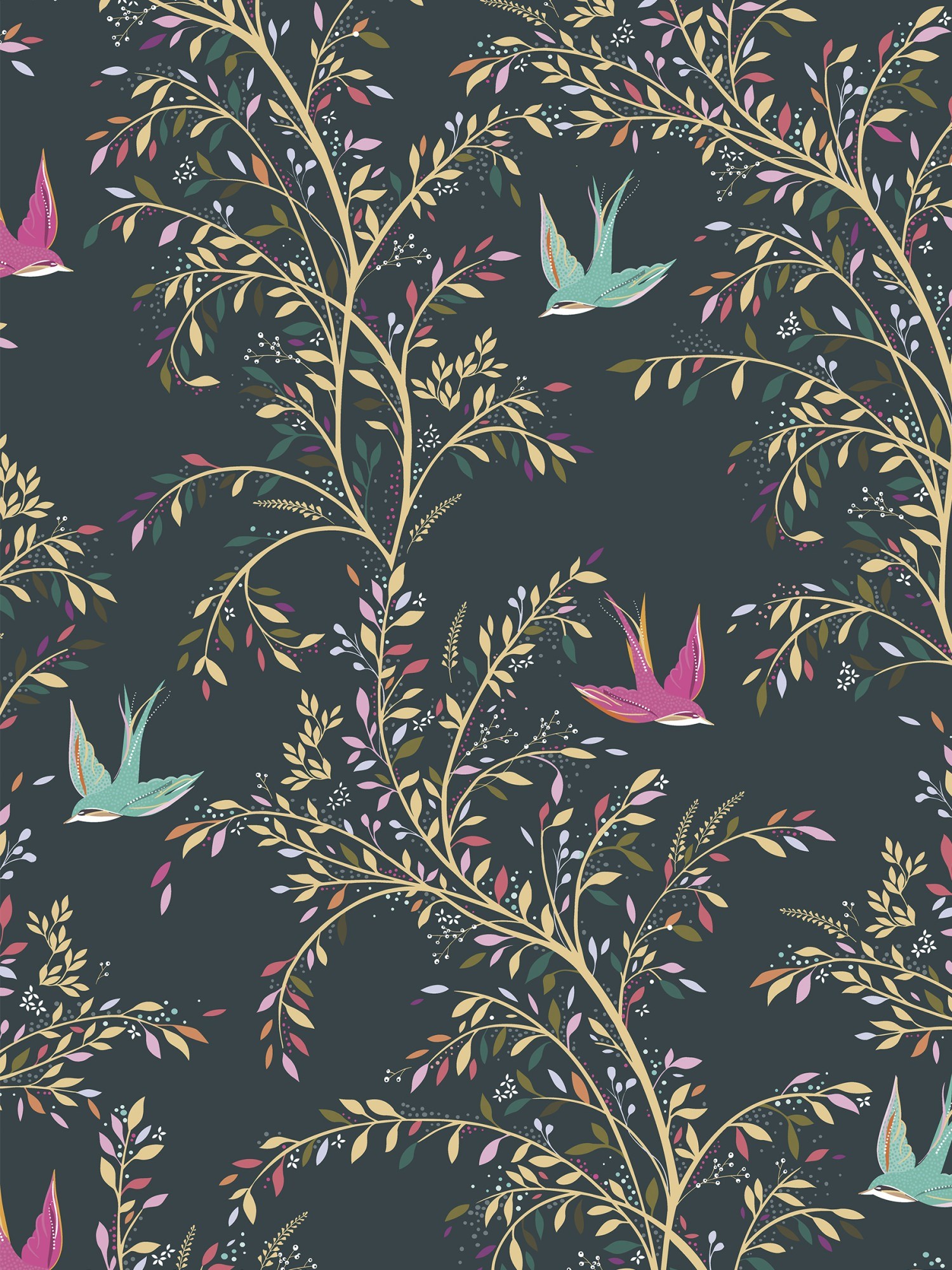 sara miller swallows forest green curtains