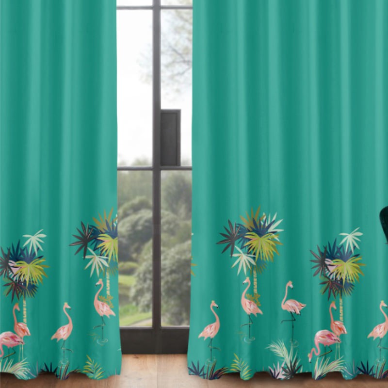 Sara Miller Flamingo Border Green Curtains