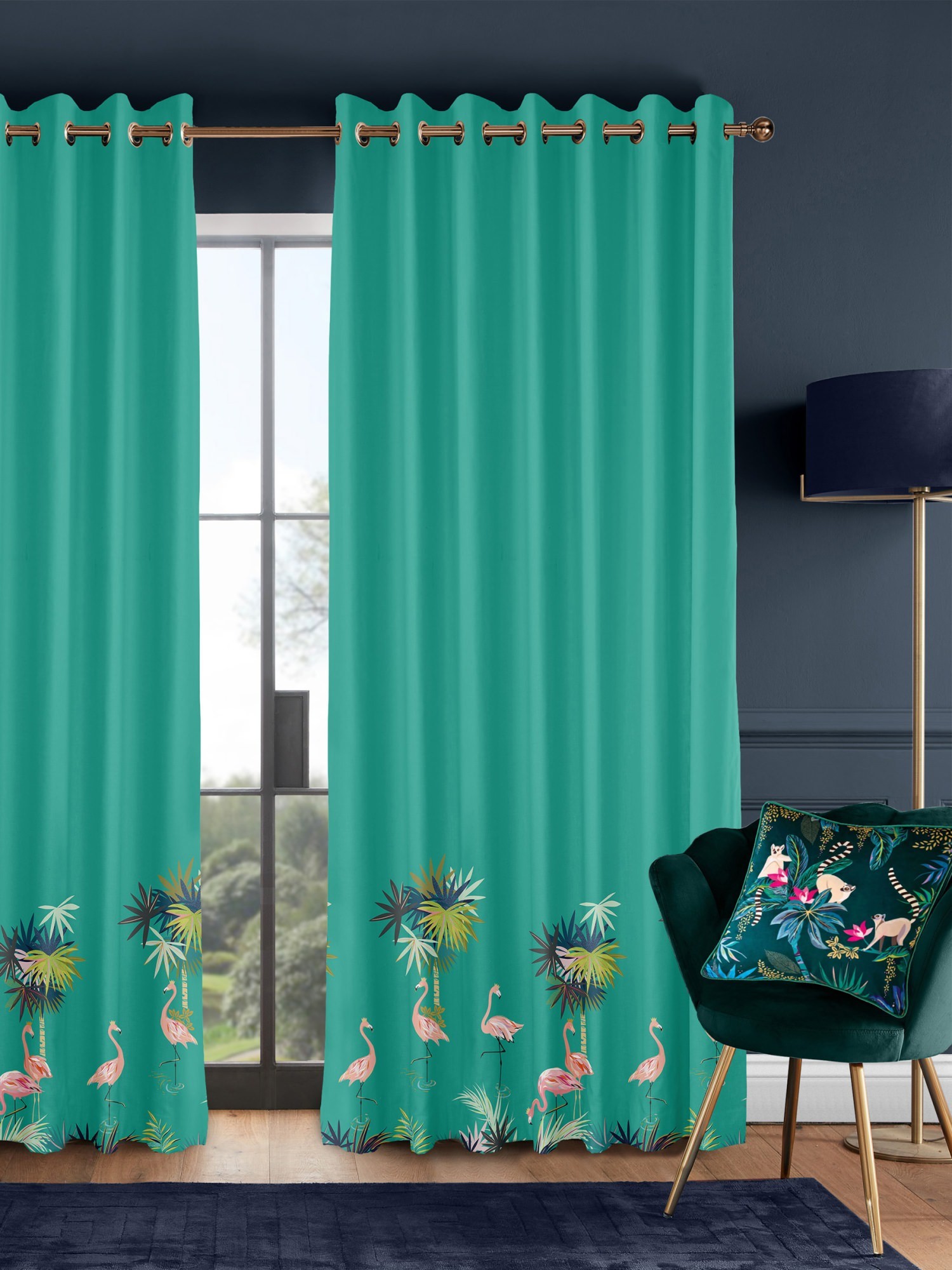 sara miller flamingo border green curtains