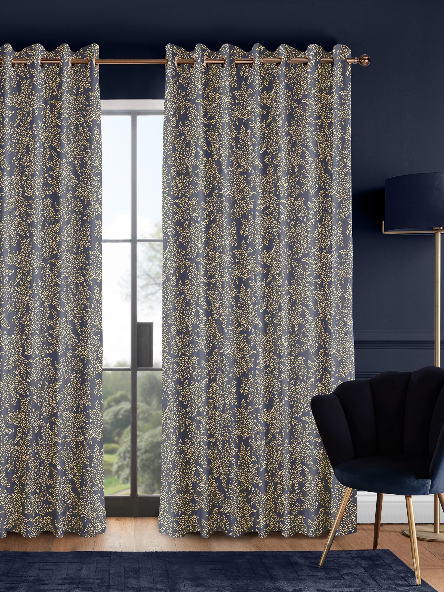 sara miller little leaves smokey blue curtains