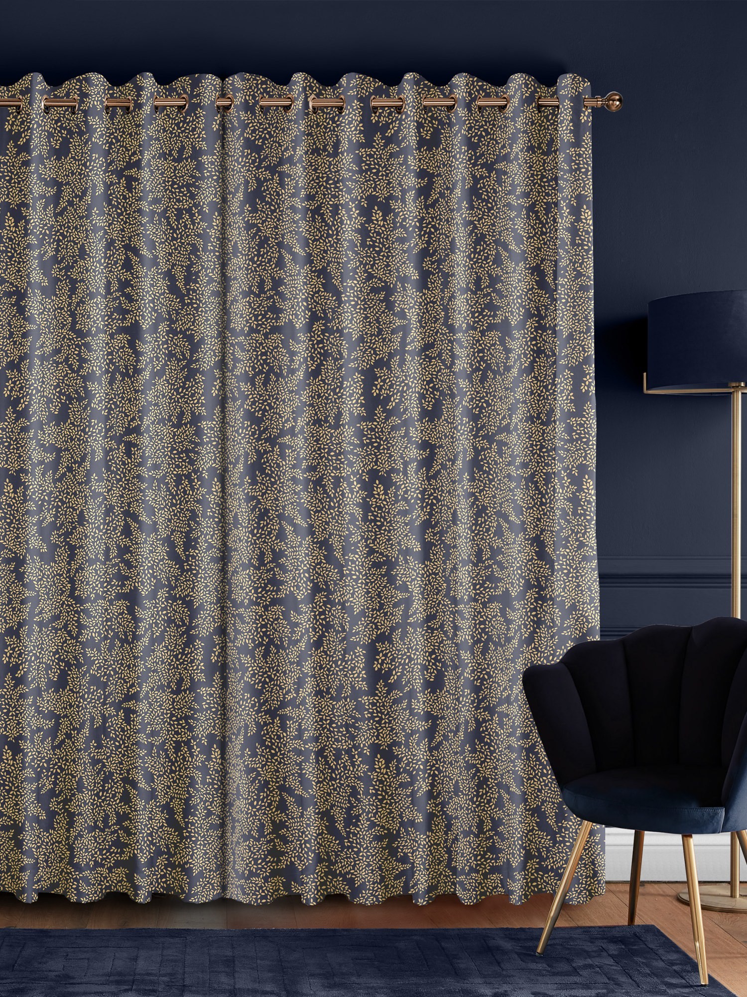 sara miller little leaves smokey blue curtains