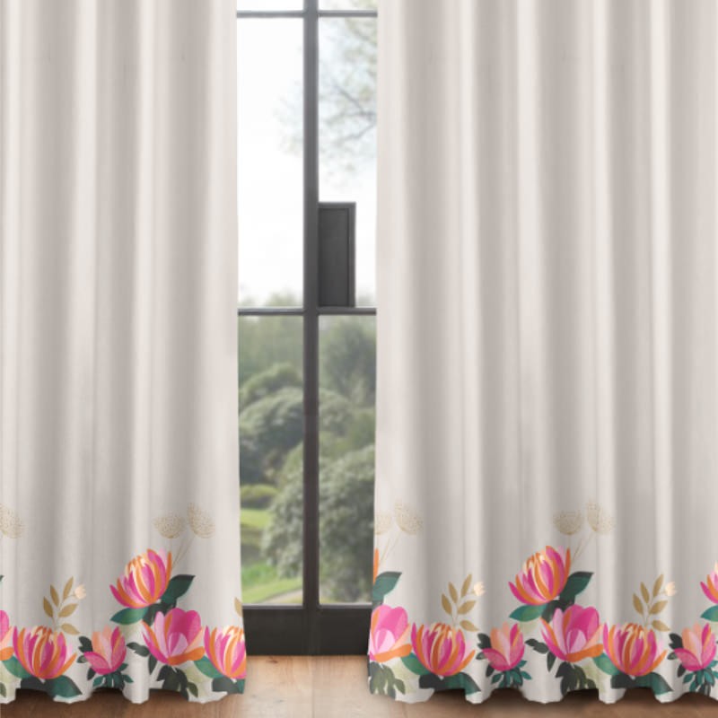 Sara Miller Peony Border Pale Grey Curtains