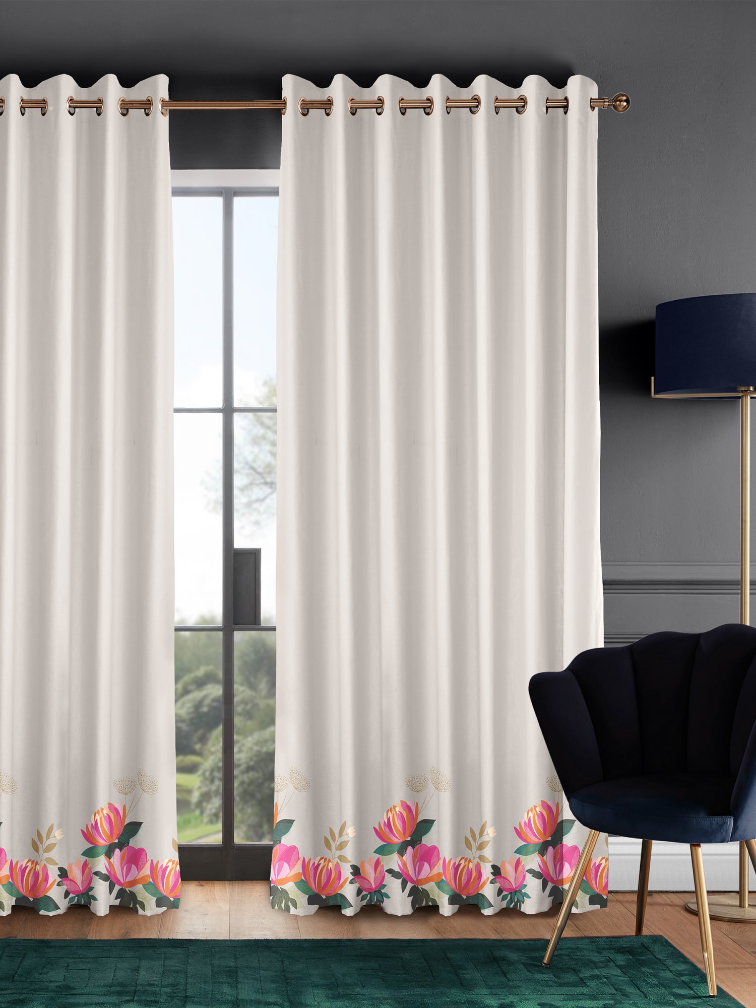 sara miller peony border pale grey curtains