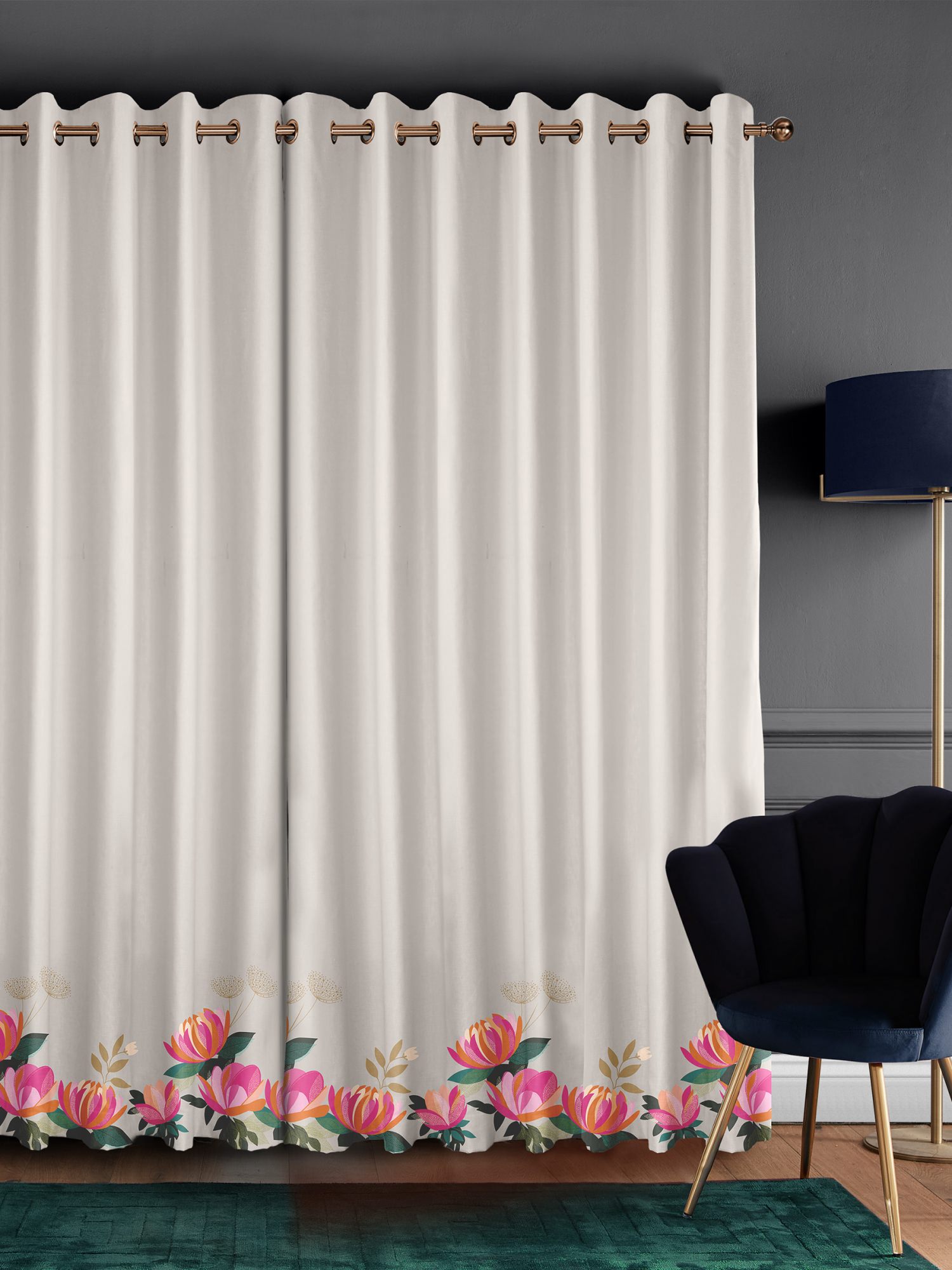 sara miller peony border pale grey curtains