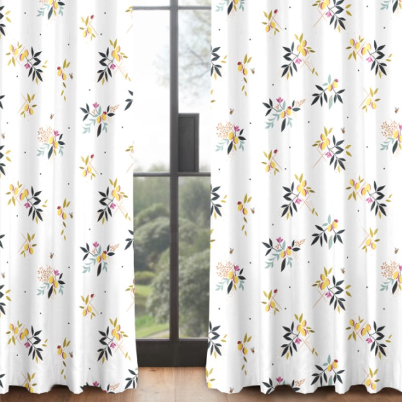 Sara Miller Lemon Cluster White Curtains