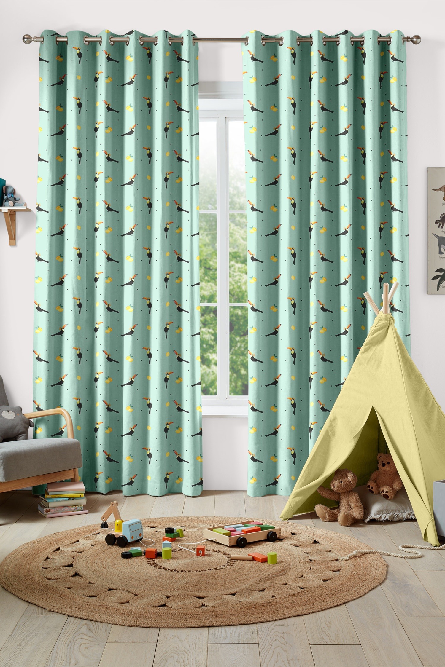 sara miller toucans aqua curtains