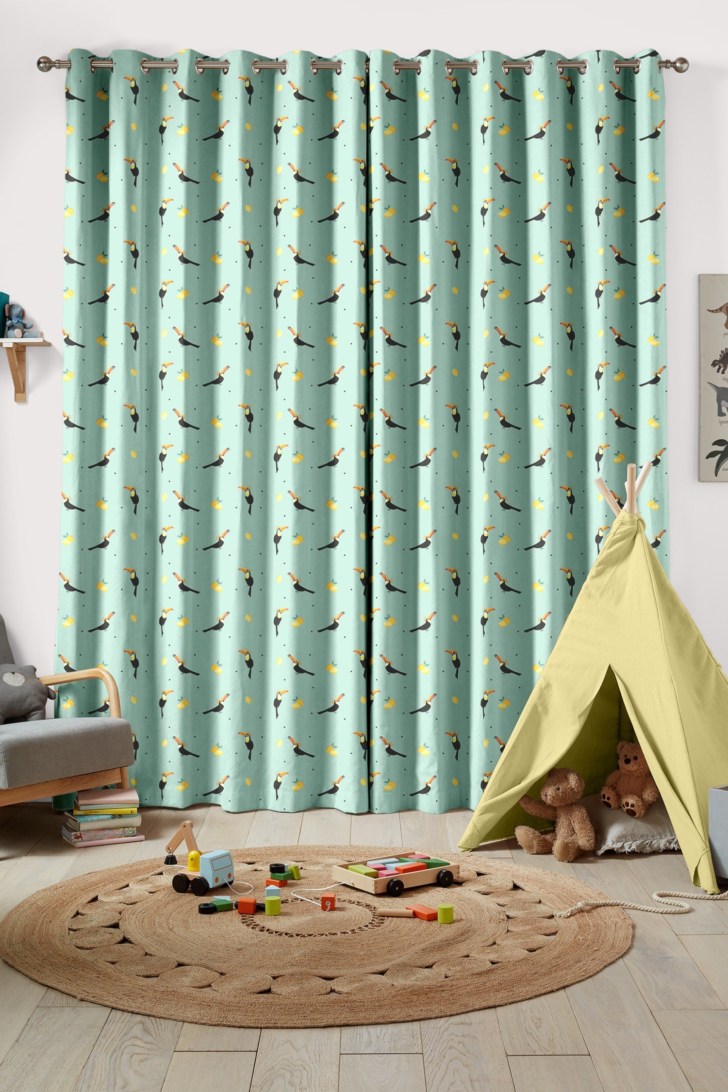 sara miller toucans aqua curtains