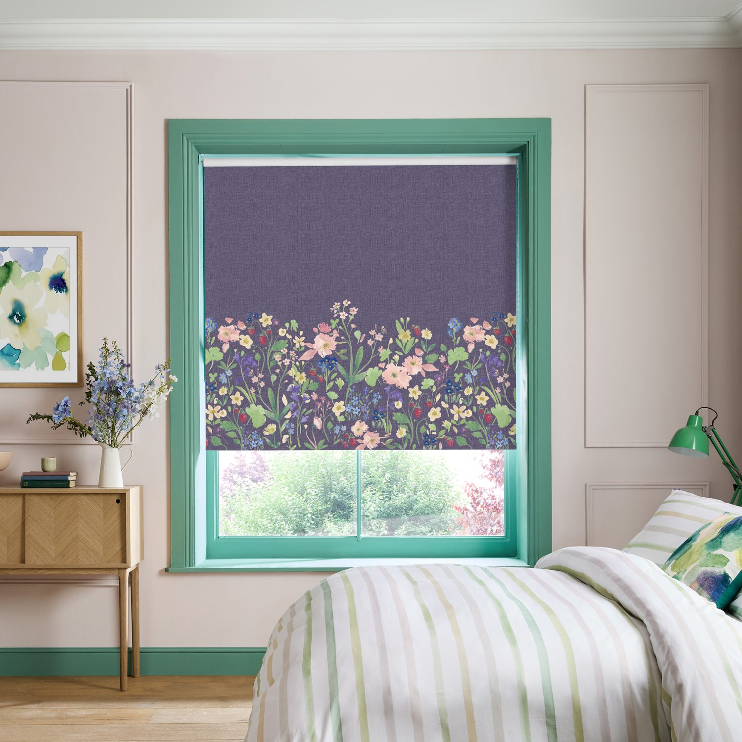 bluebellgrey berneray midnight blue floral blackout roller blind