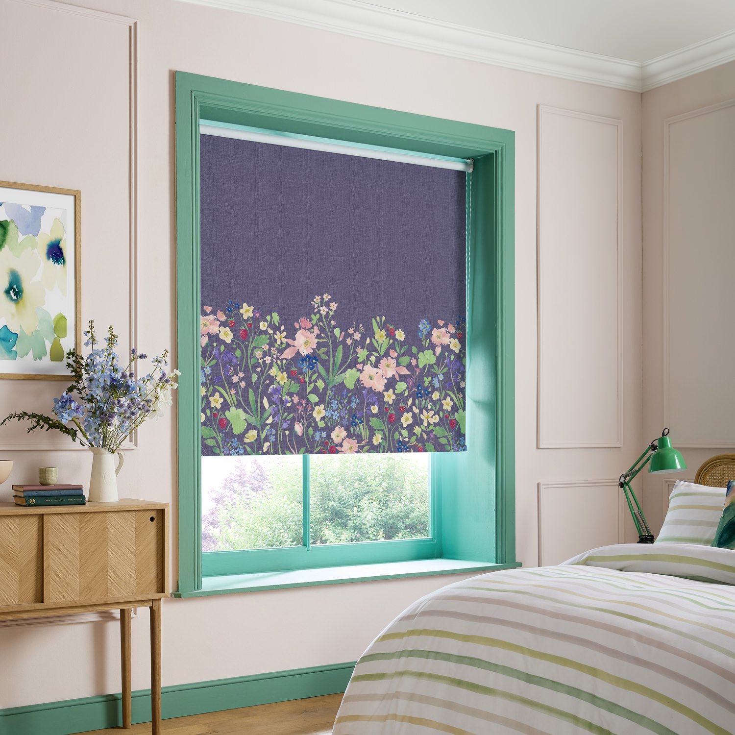 bluebellgrey berneray midnight blue floral blackout roller blind