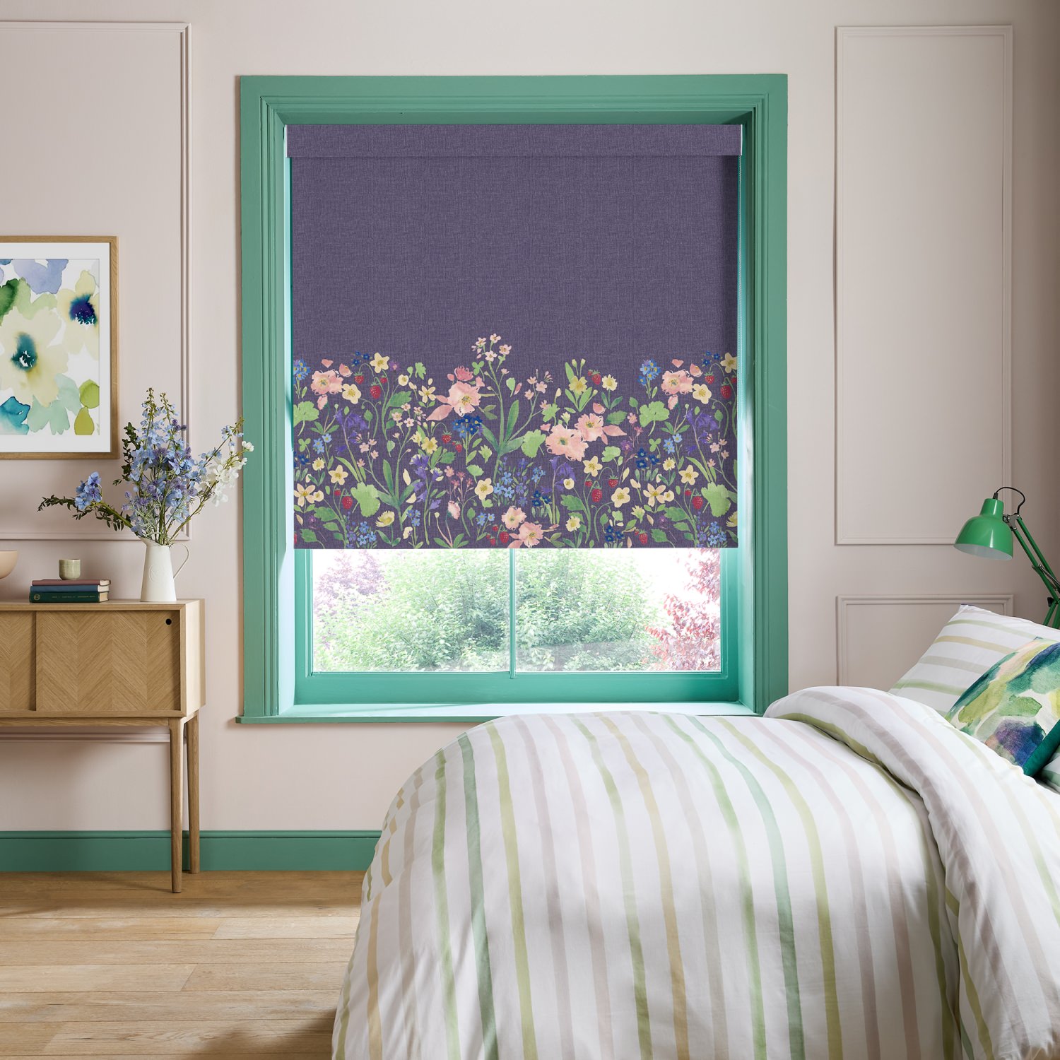 bluebellgrey berneray midnight blue floral blackout roller blind