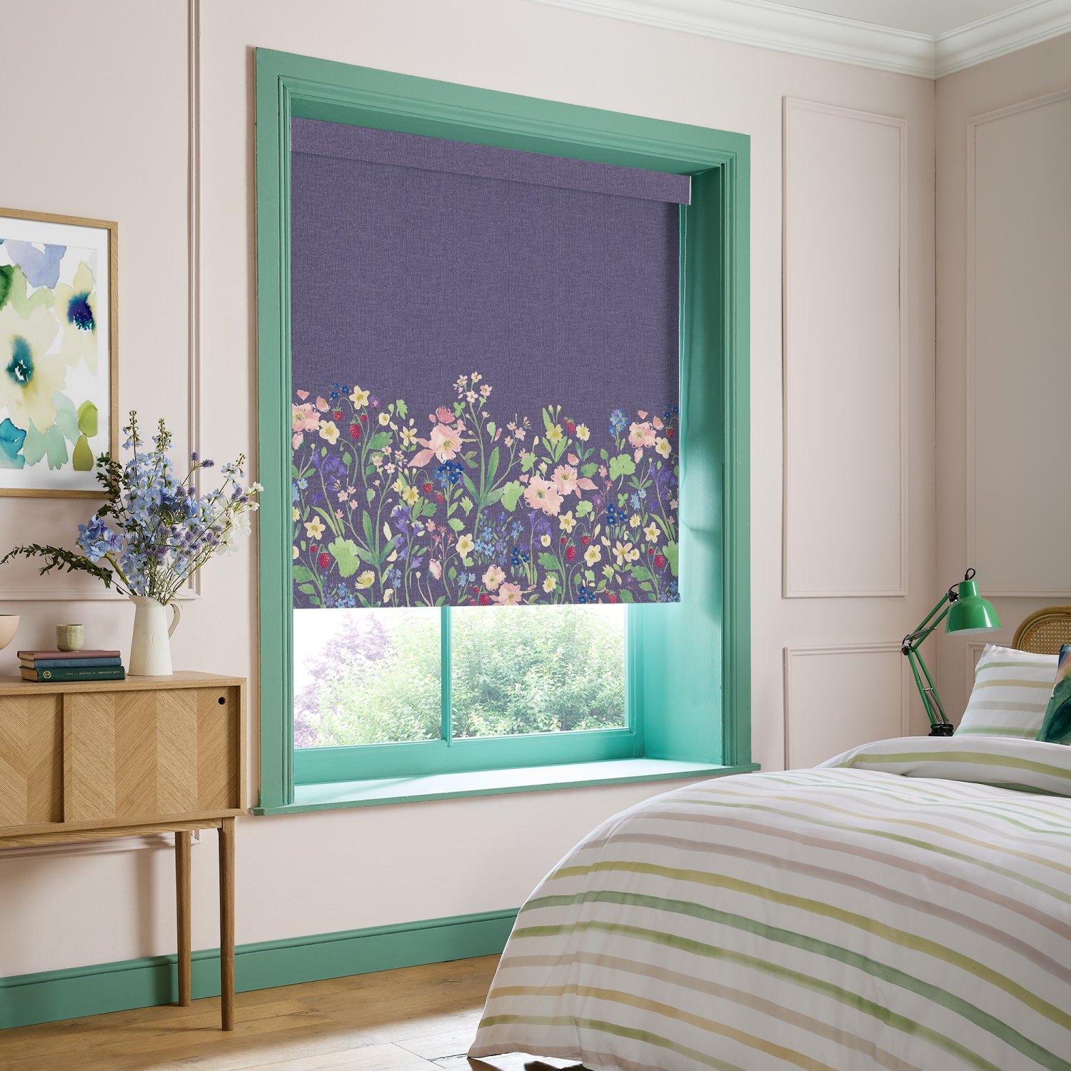 bluebellgrey berneray midnight blue floral blackout roller blind