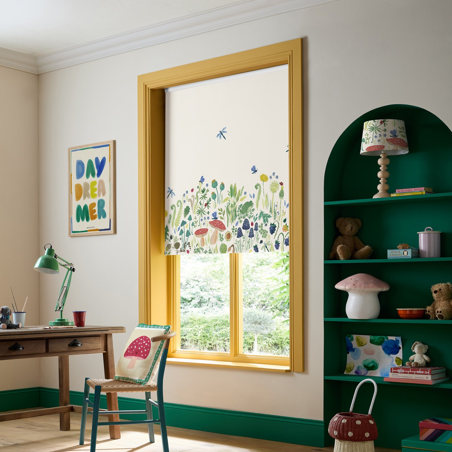 bluebellgrey garden explorer panel spring green floral blackout roller blind