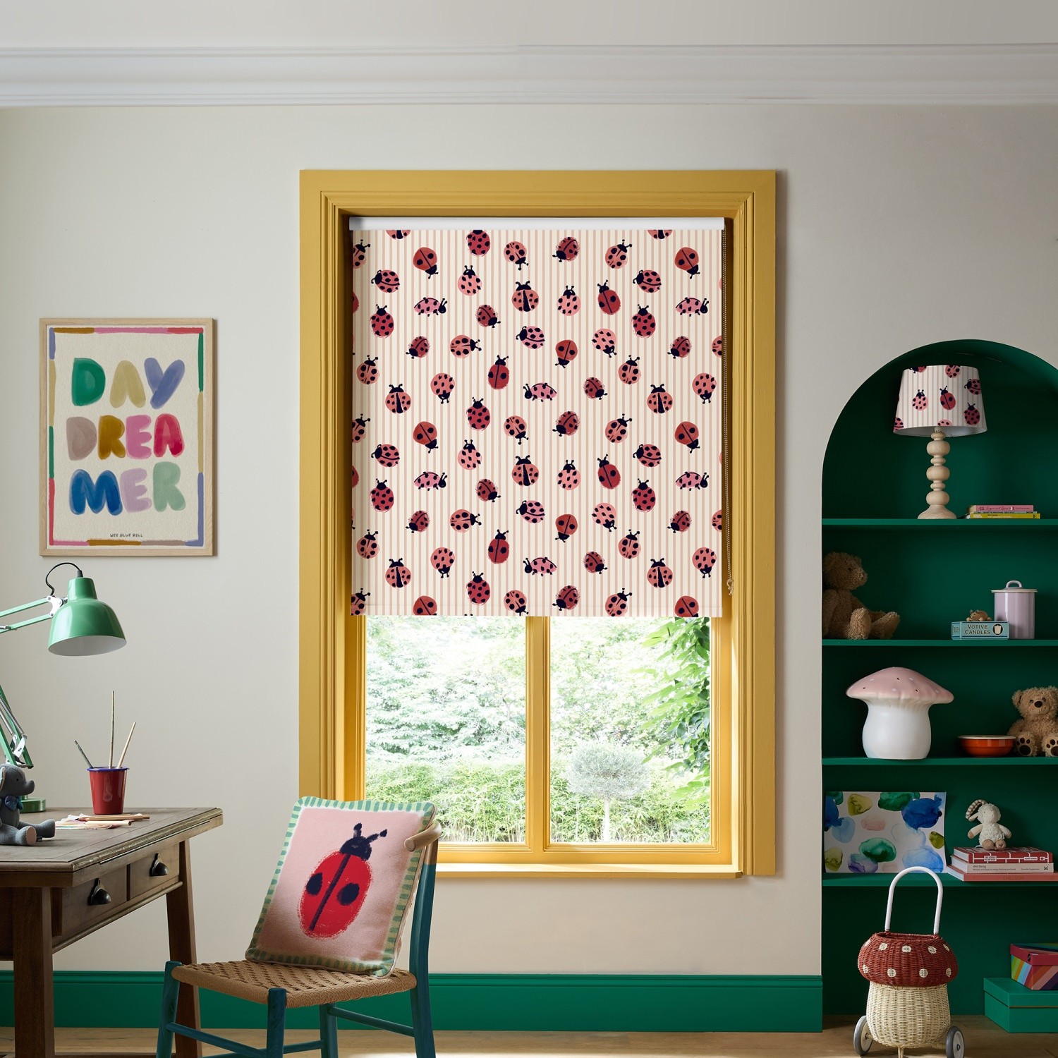 bluebellgrey little ladybirds poppy red animals blackout roller blind