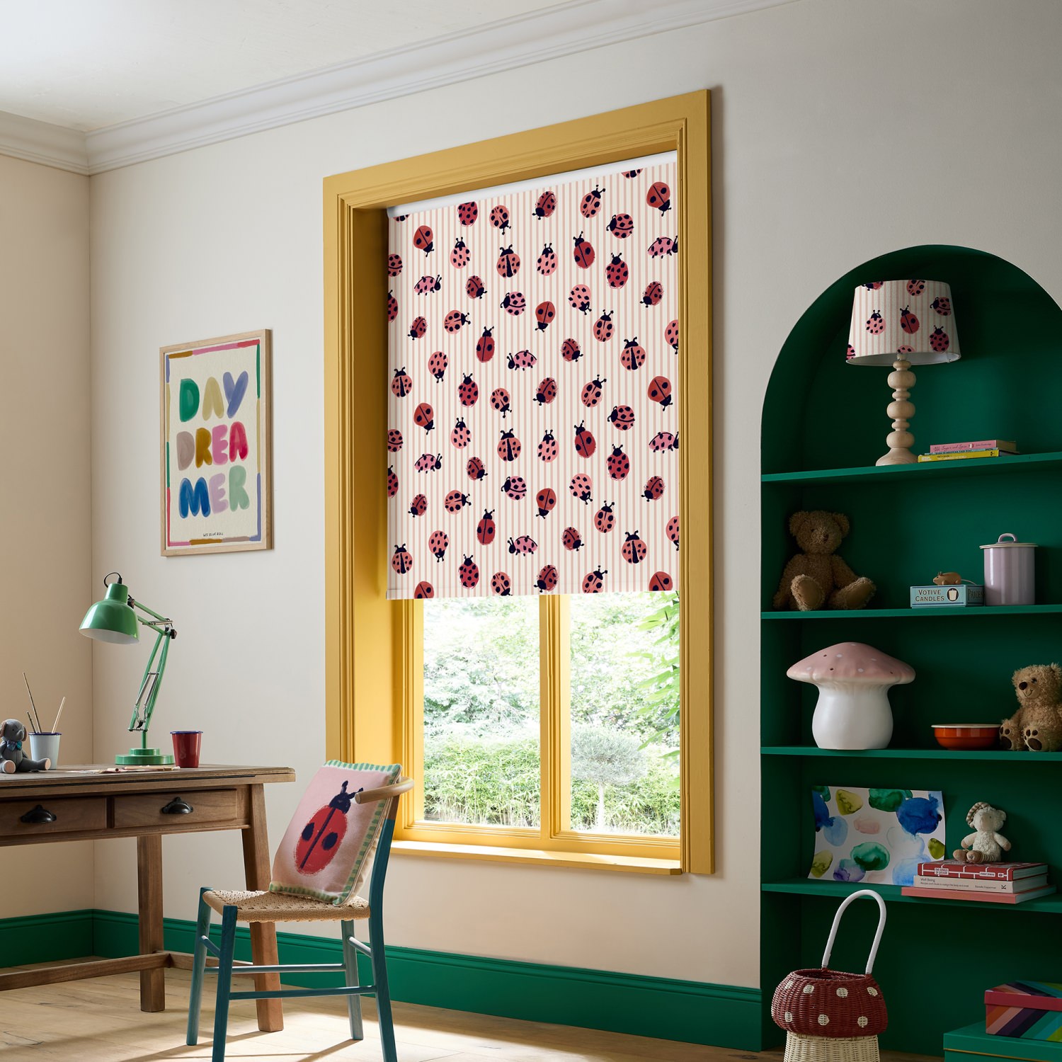 bluebellgrey little ladybirds poppy red animals blackout roller blind
