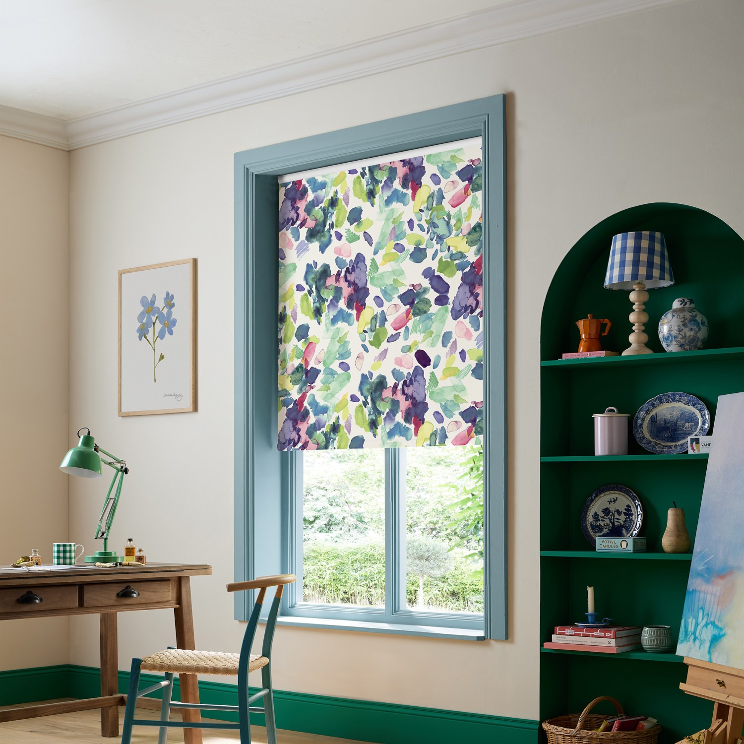 bluebellgrey palette spring purple geometric blackout roller blind