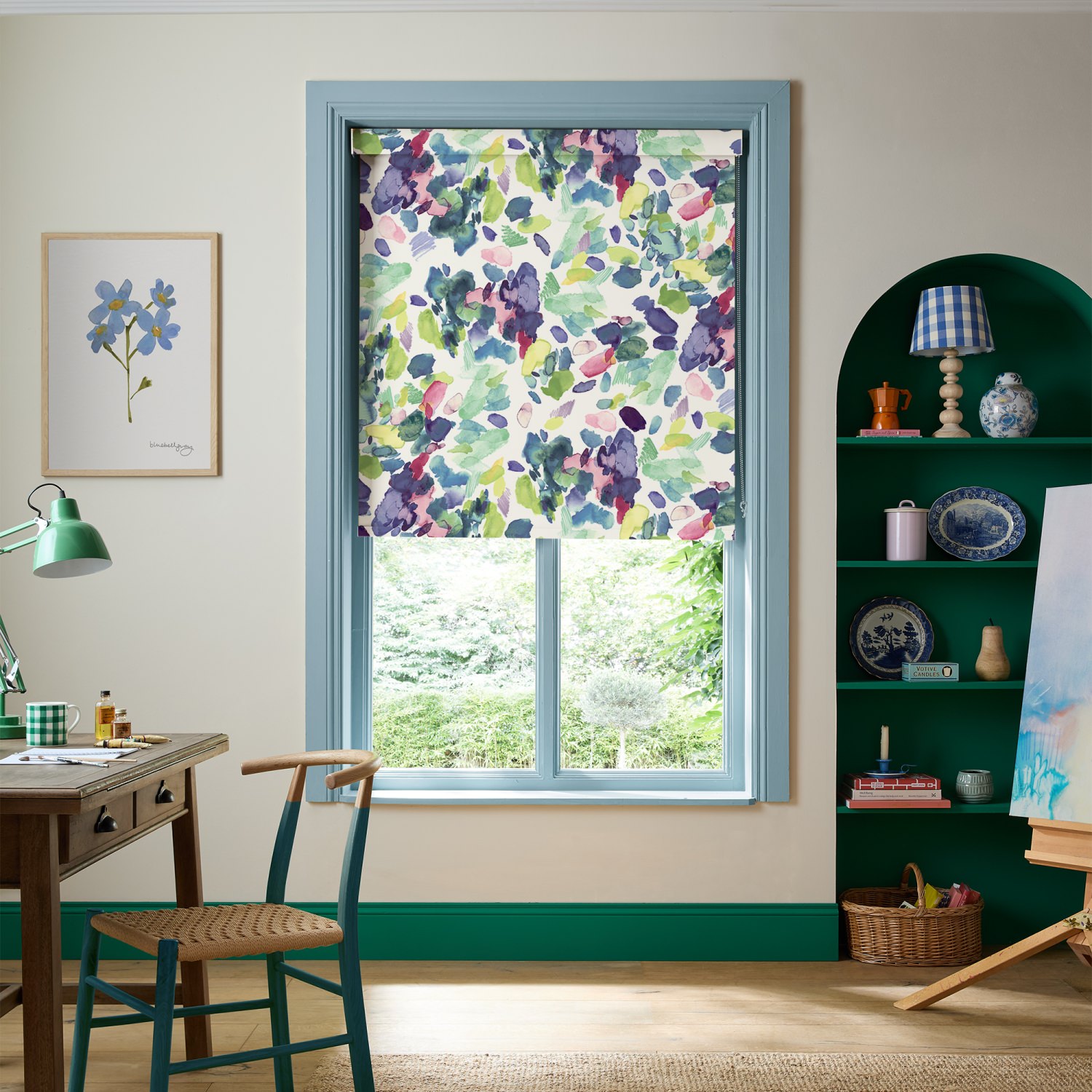 bluebellgrey palette spring purple geometric blackout roller blind