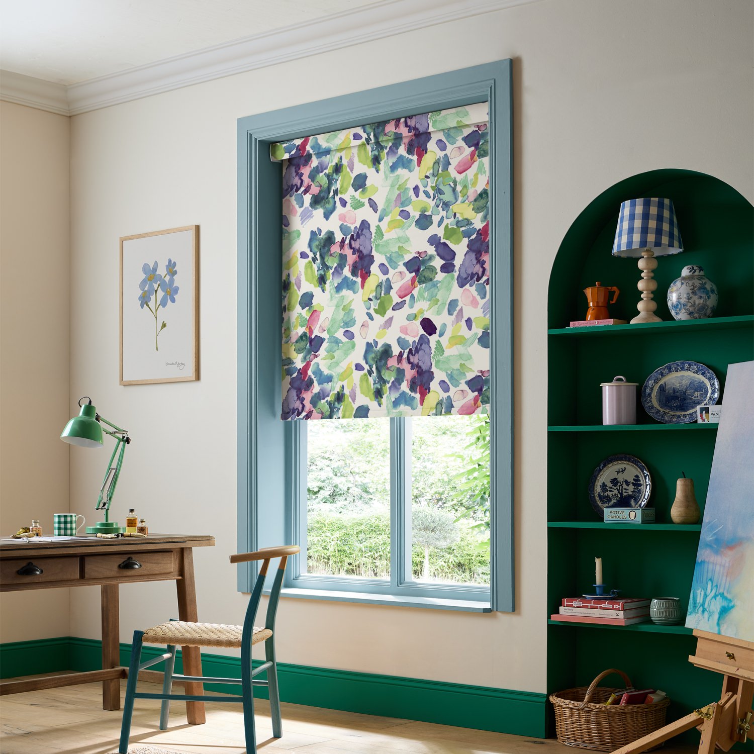 bluebellgrey palette spring purple geometric blackout roller blind