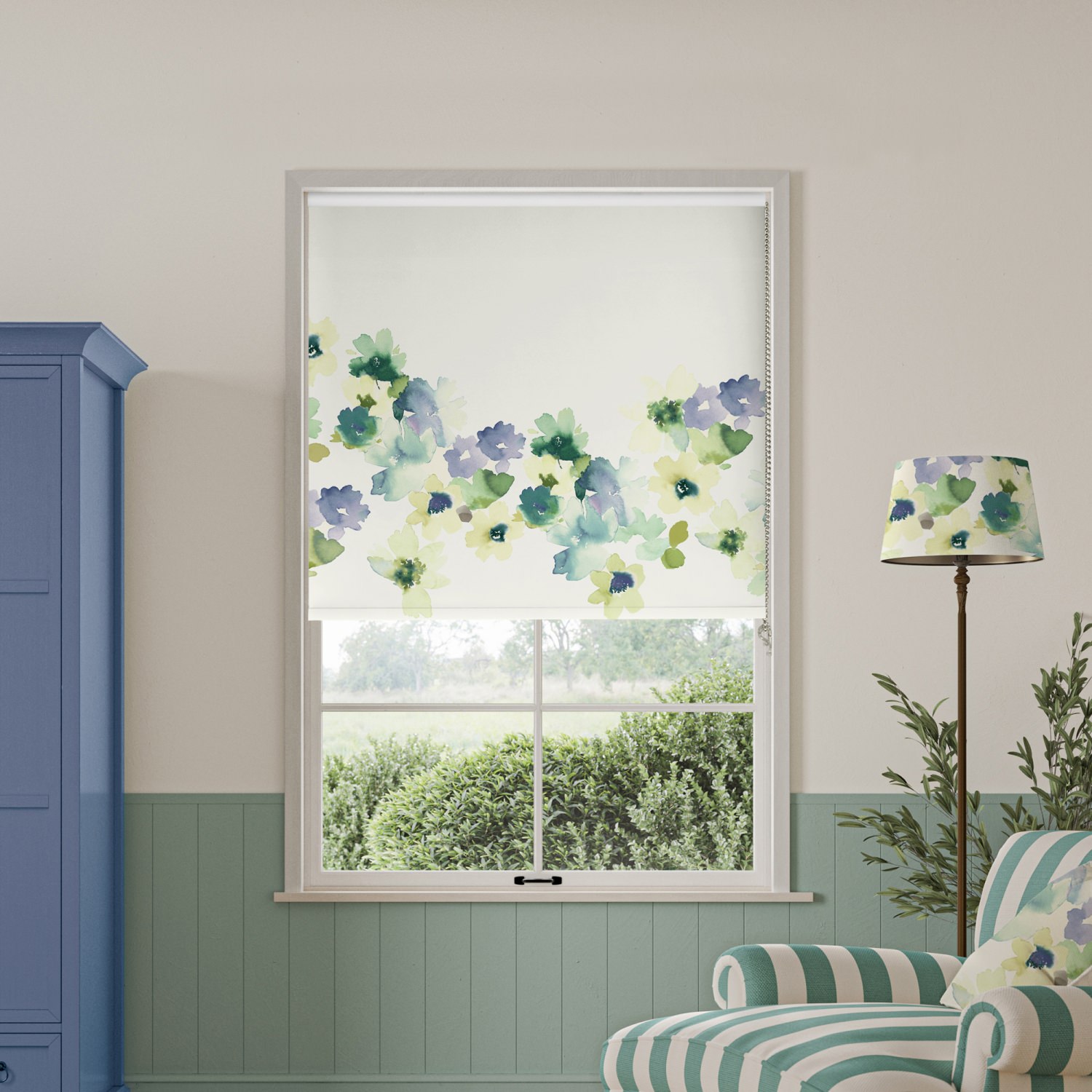 bluebellgrey sanna bay cream floral blackout roller blind
