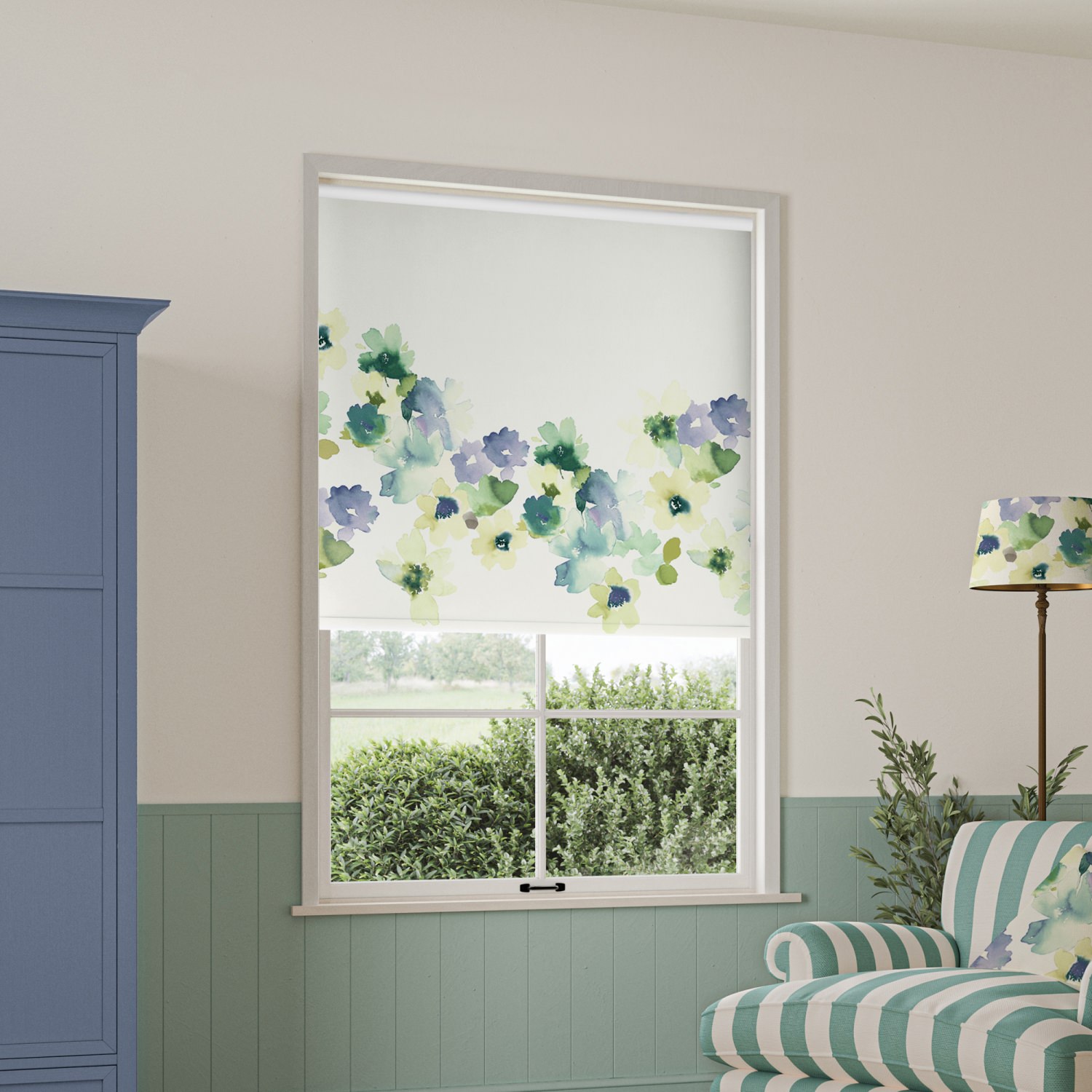 bluebellgrey sanna bay cream floral blackout roller blind