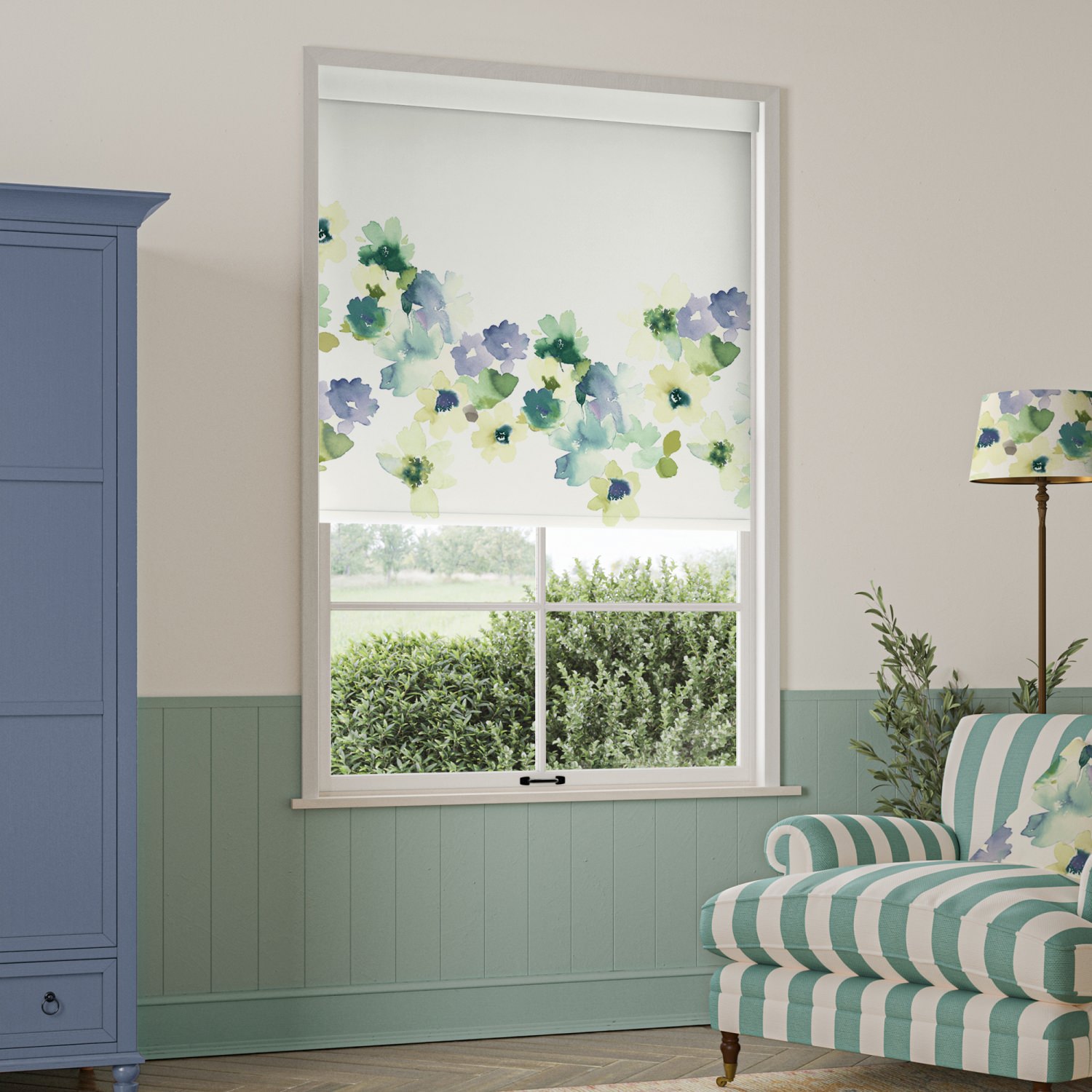 bluebellgrey sanna bay cream floral blackout roller blind