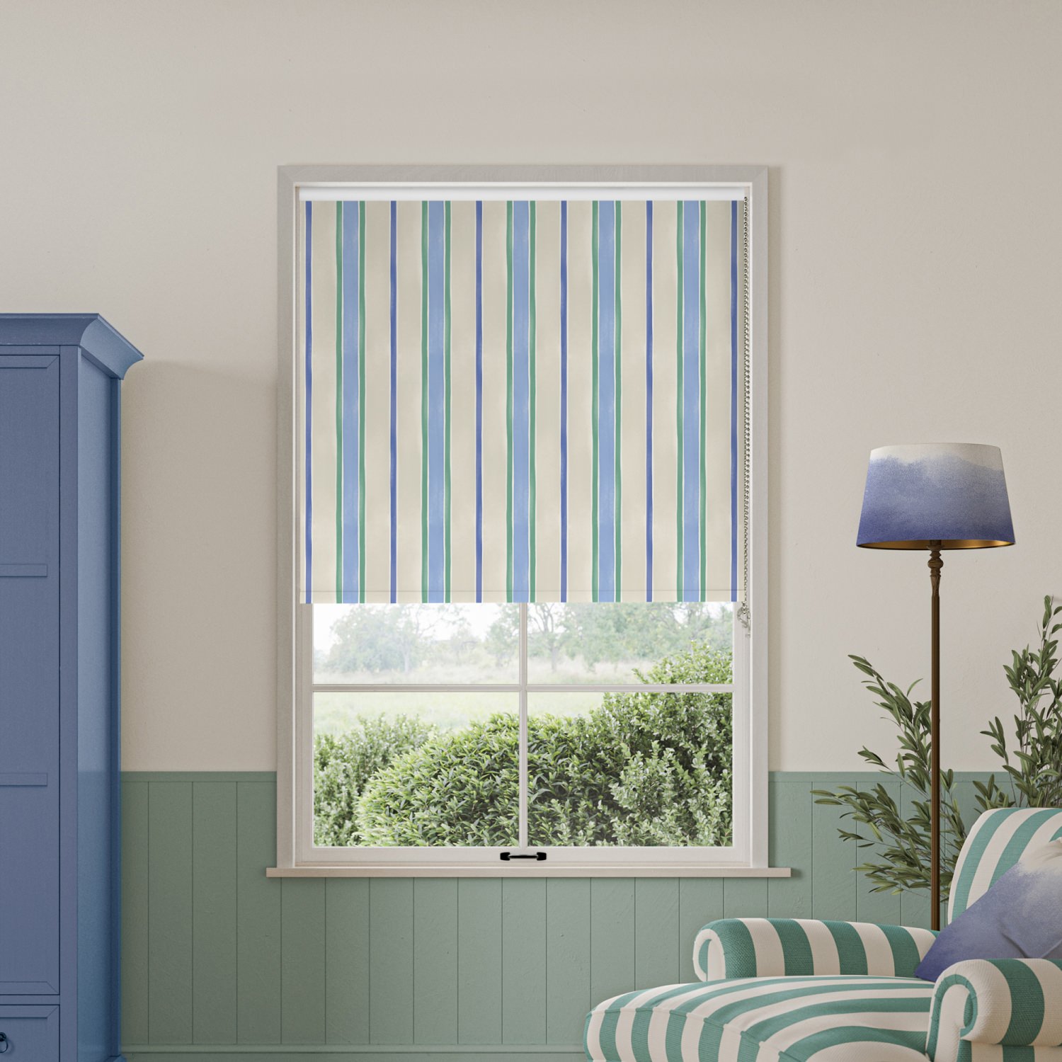 bluebellgrey seaside stripe atlantic blue stripes blackout roller blind
