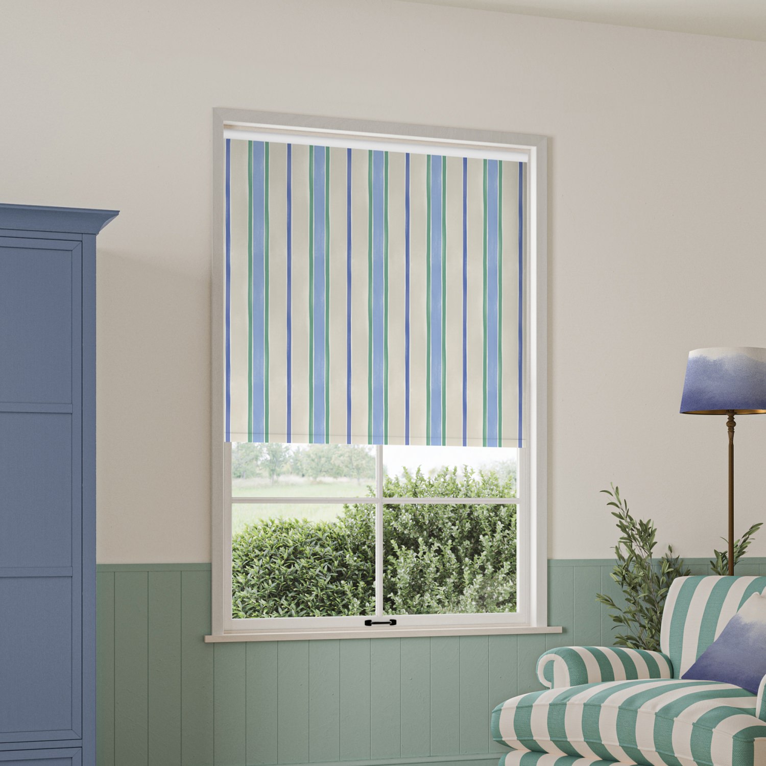 bluebellgrey seaside stripe atlantic blue stripes blackout roller blind