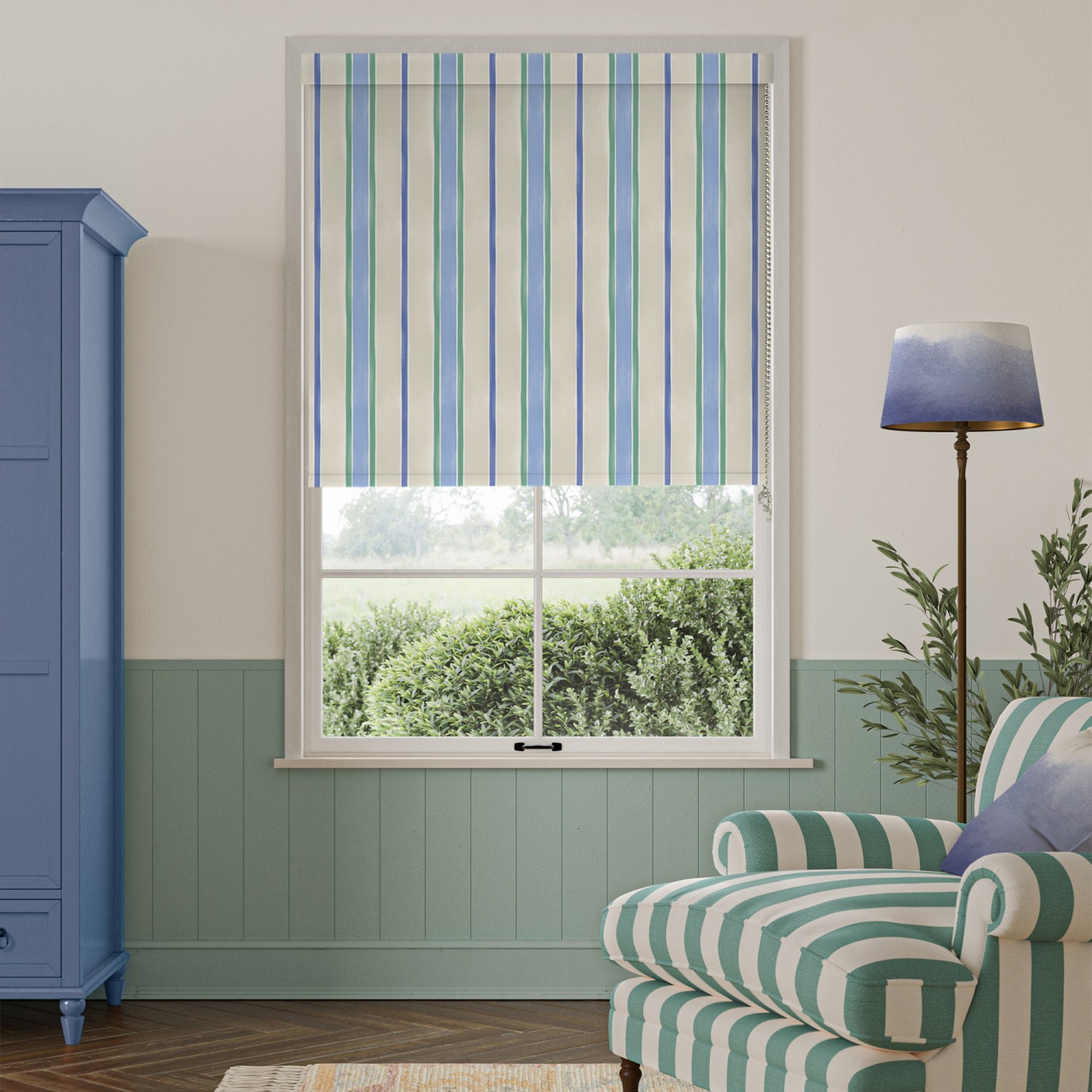 bluebellgrey seaside stripe atlantic blue stripes blackout roller blind