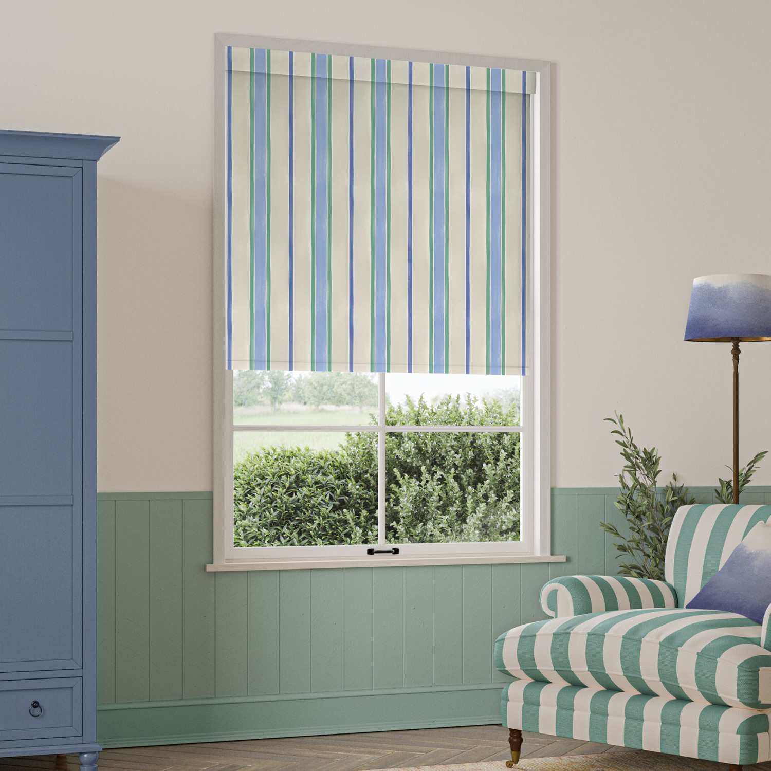 bluebellgrey seaside stripe atlantic blue stripes blackout roller blind