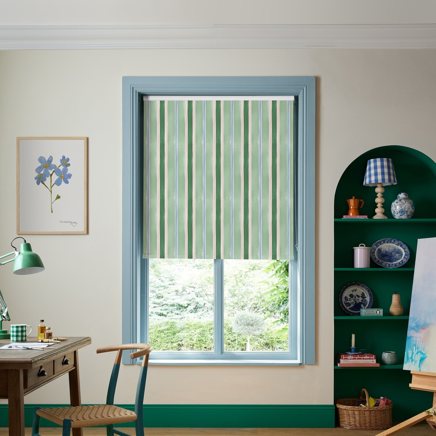 bluebellgrey seaside stripe seaglass green stripes blackout roller blind