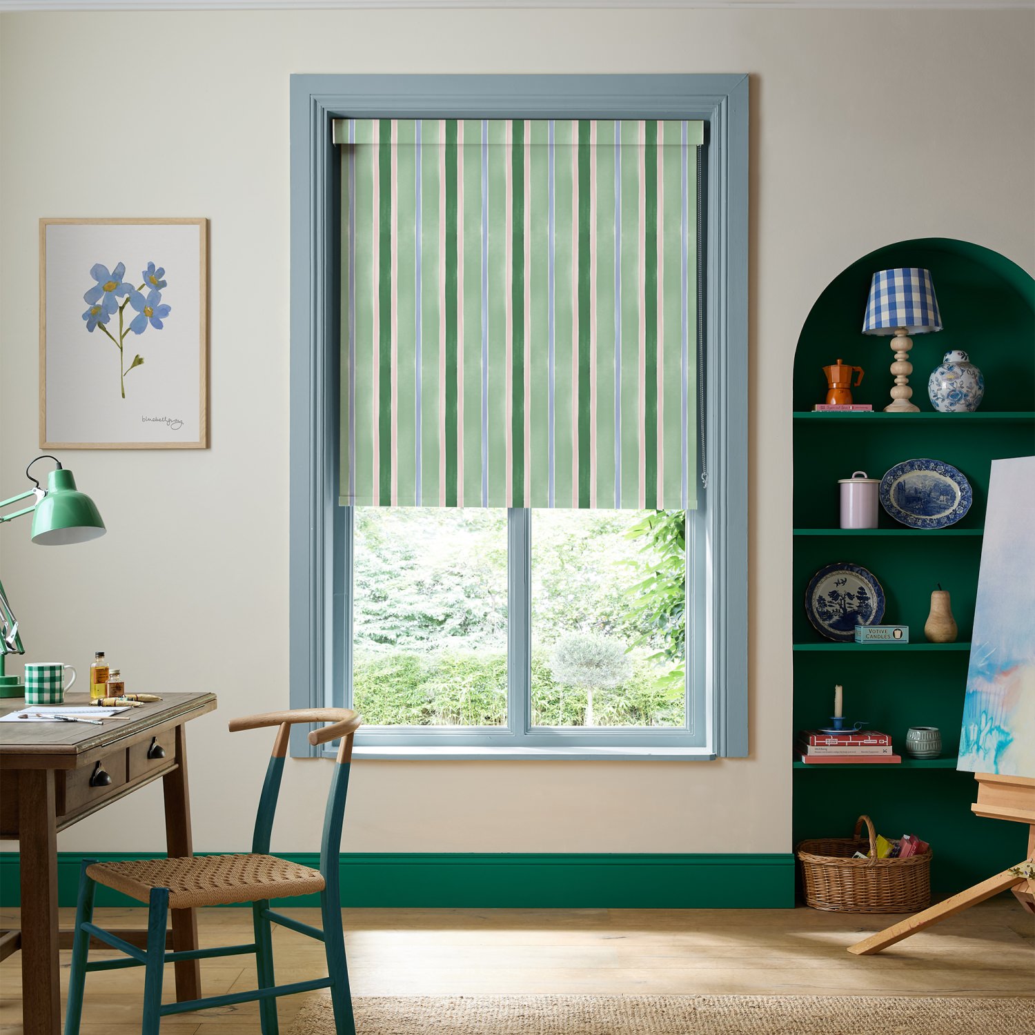 bluebellgrey seaside stripe seaglass green stripes blackout roller blind
