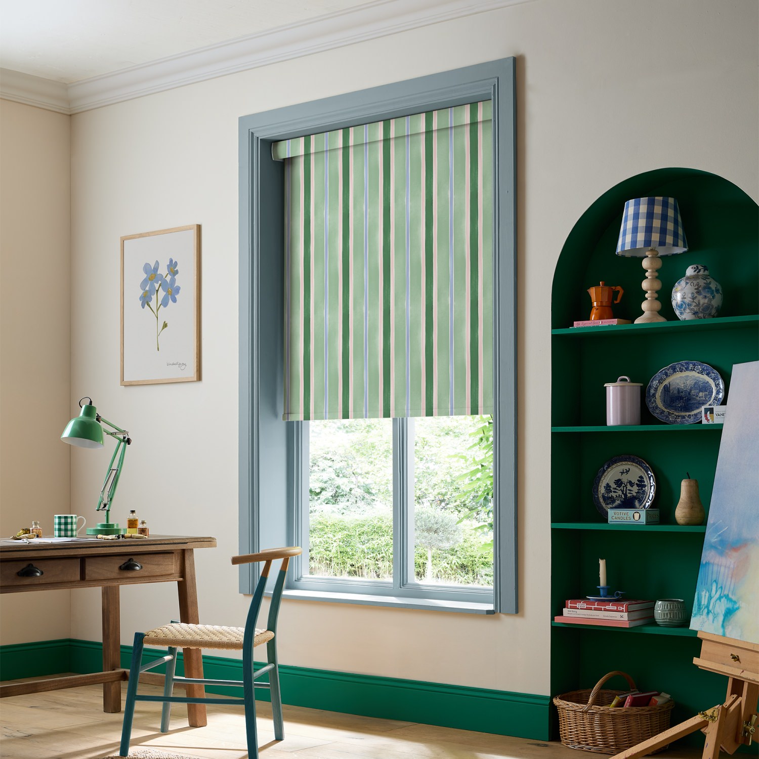 bluebellgrey seaside stripe seaglass green stripes blackout roller blind