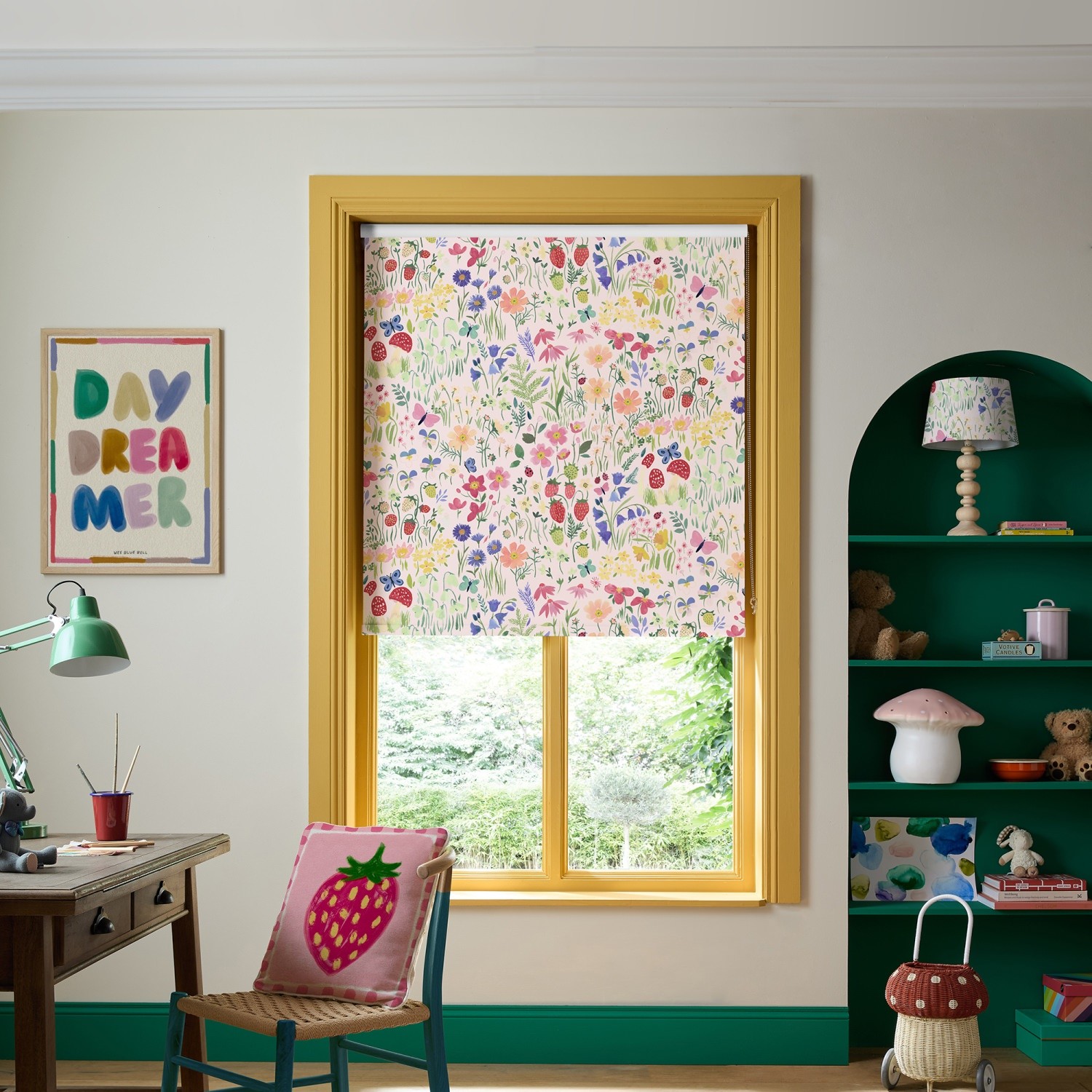 bluebellgrey secret garden rose pink floral blackout roller blind